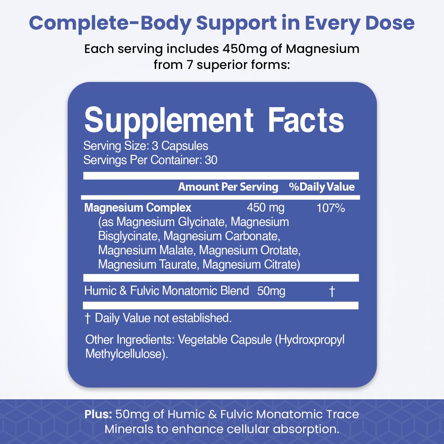 Magnesium Complex for Sleep, Relaxation, Digestion & Calm – Magnesium Glycinate, Citrate, Bisglycinate, Carbonate, Malate, Orotate, Taurate, + Humic/Fulvic for High Absorption - 90 ct. VITAMIZED buy supplements canada