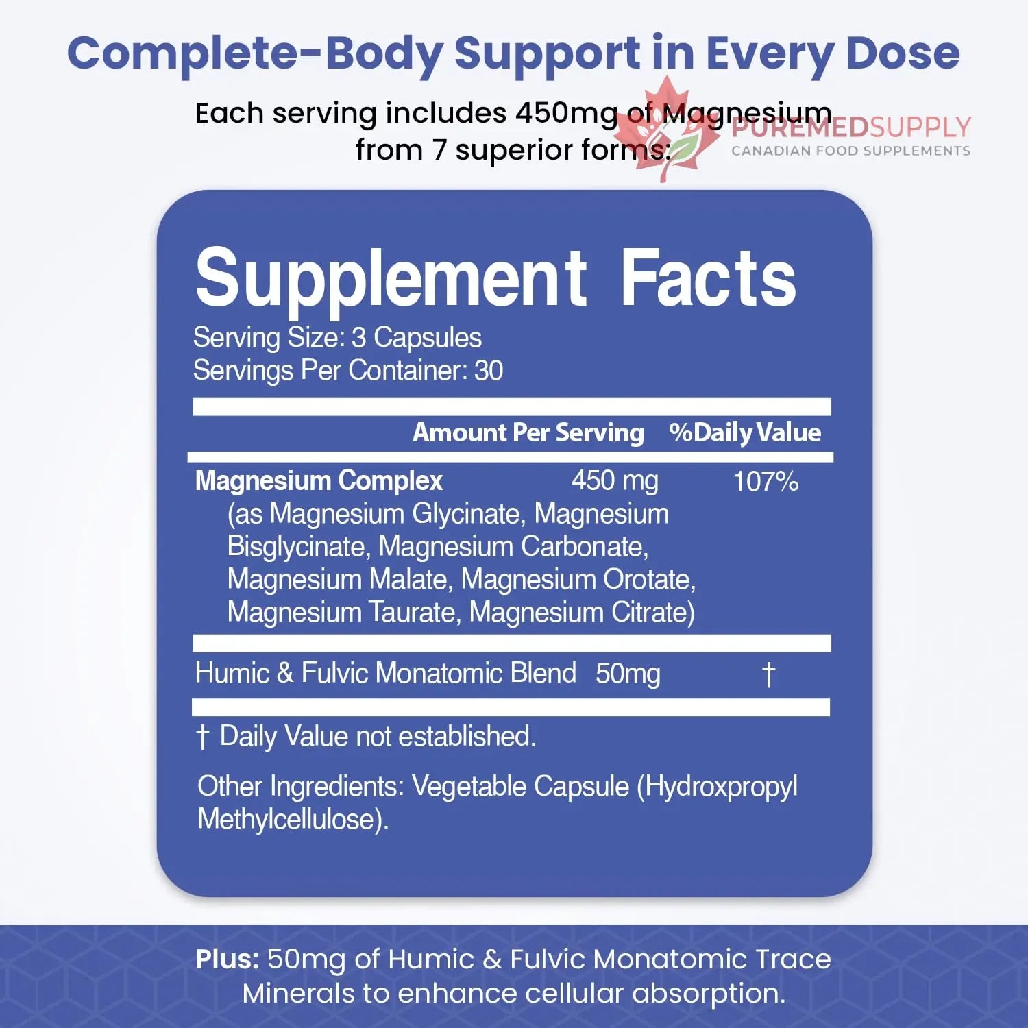 Magnesium Complex for Sleep, Relaxation, Digestion & Calm – Magnesium Glycinate, Citrate, Bisglycinate, Carbonate, Malate, Orotate, Taurate, + Humic/Fulvic for High Absorption - 90 ct. VITAMIZED buy supplements canada