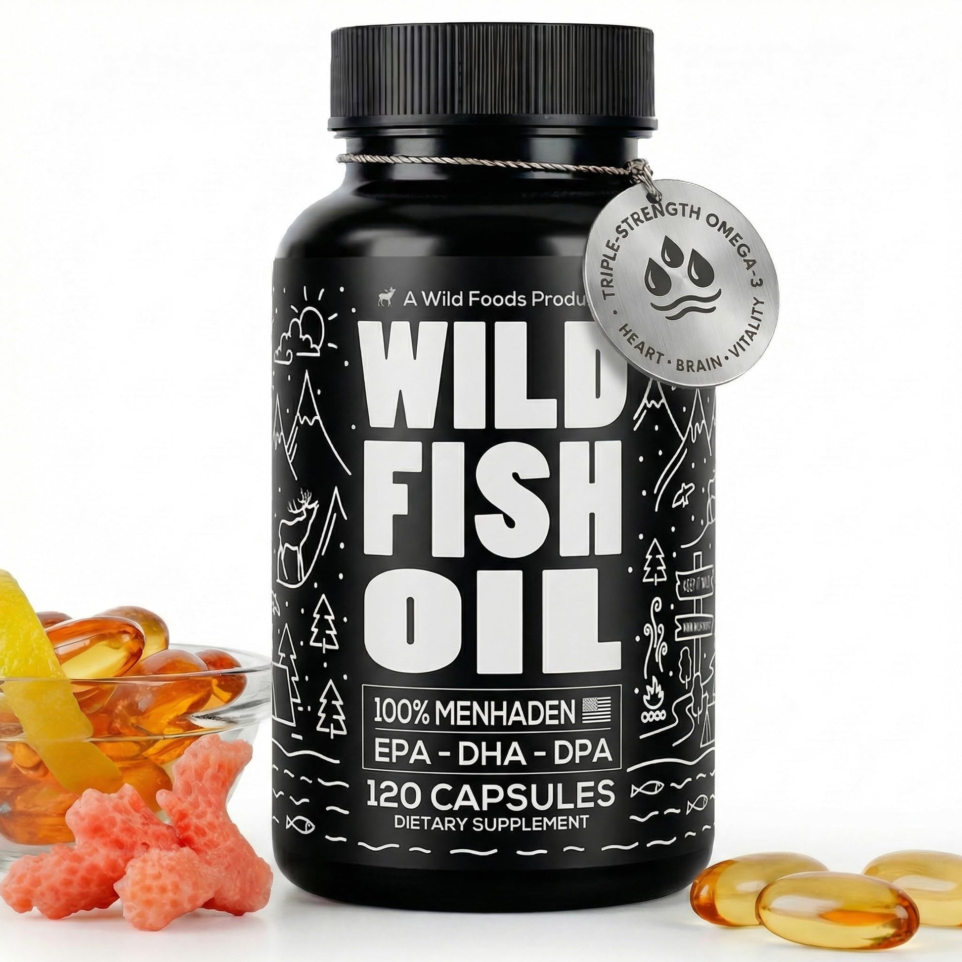Wild Foods Omega 3 Fish Oil Supplement, 120 Capsules (1 pk) | Wild Caught, Burpless, Odorless, Non-GMO, Gluten Free | DPA, DHA, EPA Triple Strength Heart & Joint Nutrition for Women & Men Wild Foods buy supplements canada
