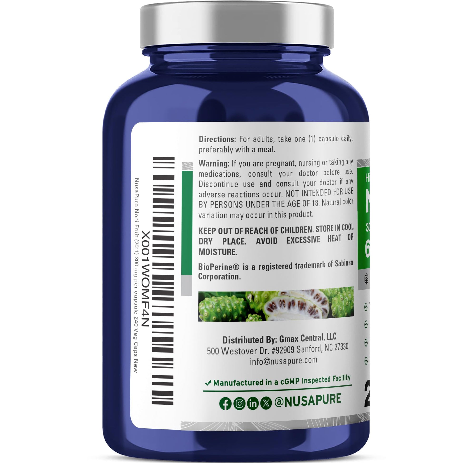 NusaPure Noni Fruit 20:1 Extract, 300 mg Equivalent to 6,000 mg 240 Capsules Suitable for Vegetarian/Vegan, Non-GMO NusaPure buy supplements canada