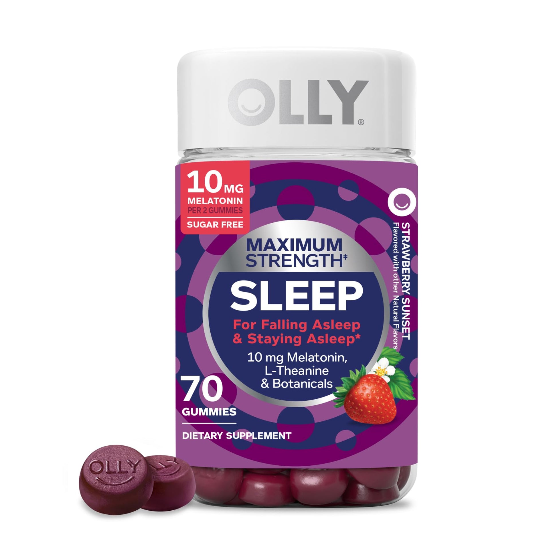 OLLY Max Strength Sleep Gummy, 10mg Melatonin, L-Theanine, Chamomile, Lemon Balm, Sugar Free, Vegetarian Sleep Aid, Strawberry - 70 Count OLLY buy supplements canada