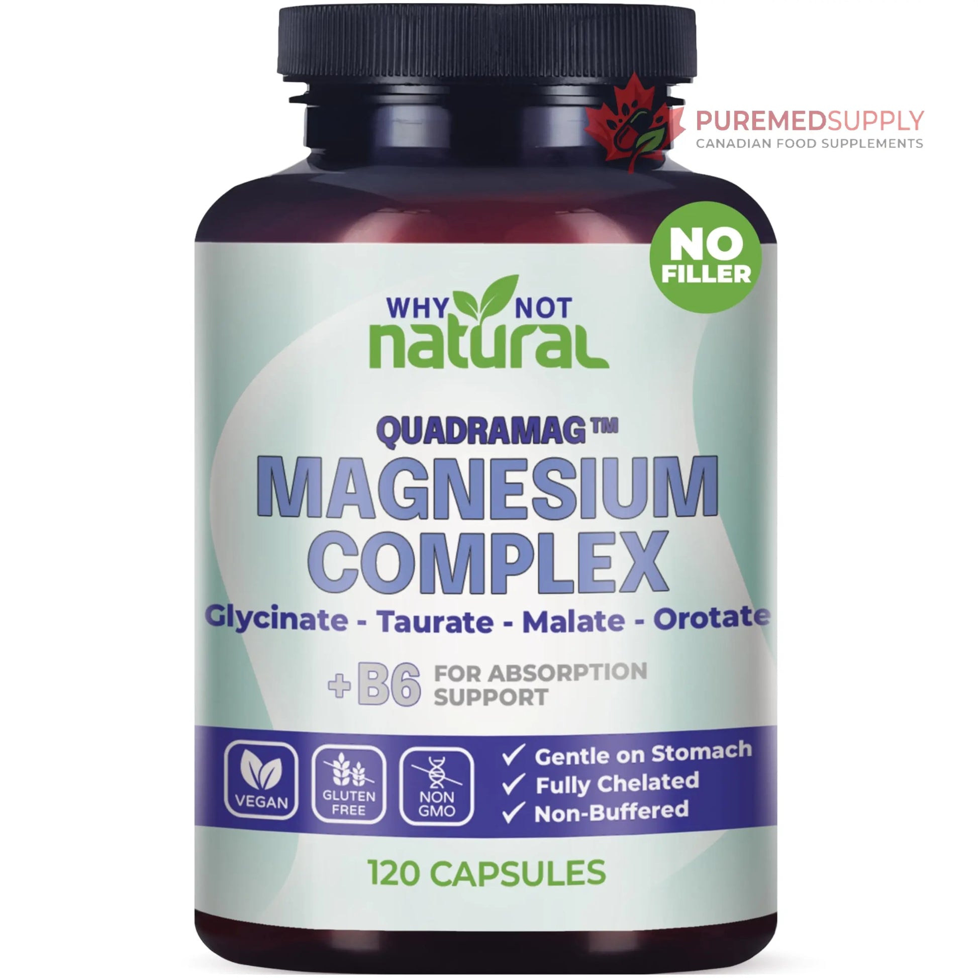 4-in-1 Magnesium Complex Supplement - Glycinate, Taurate, Malate, Orotate Blend - 300 mg per Serving, 120 Capsules Why Not Natural buy supplements canada