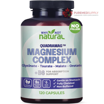 4-in-1 Magnesium Complex Supplement - Glycinate, Taurate, Malate, Orotate Blend - 300 mg per Serving, 120 Capsules Why Not Natural buy supplements canada