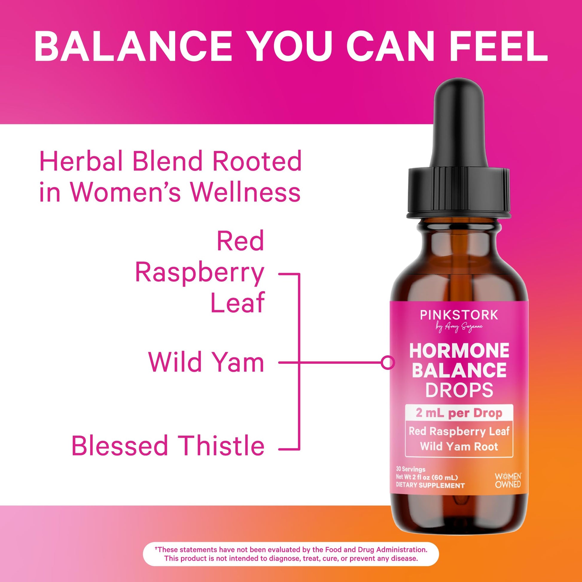 Pink Stork Hormone Balance Drops for Women - Supports Hormonal Health, PMS, Perimenopause & Mood, with Red Raspberry Leaf & Wild Yam - Liquid Supplement - Vegan, 2oz, 30 Servings Pink Stork buy supplements canada