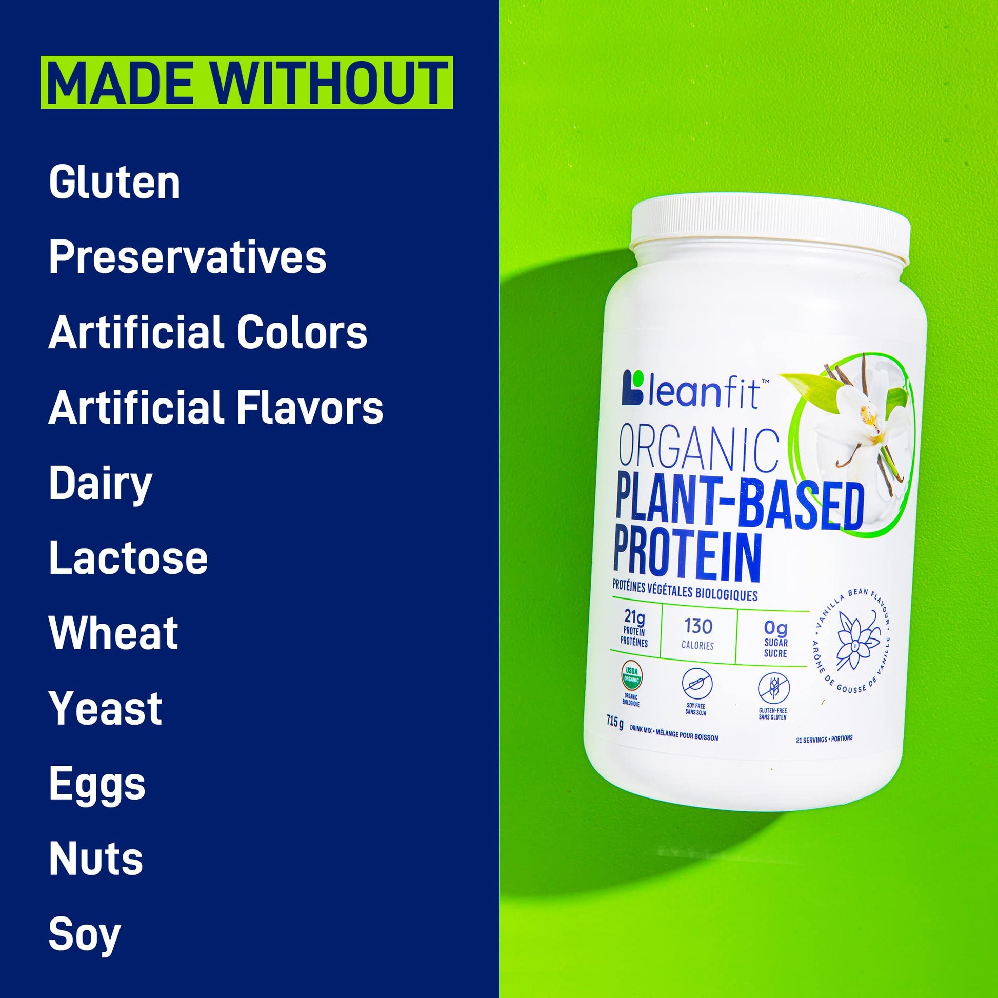 LeanFit Organic Plant-Based Protein, Natural Vanilla Flavor, 21g Vegan Protein, 19 Servings LeanFit buy supplements canada
