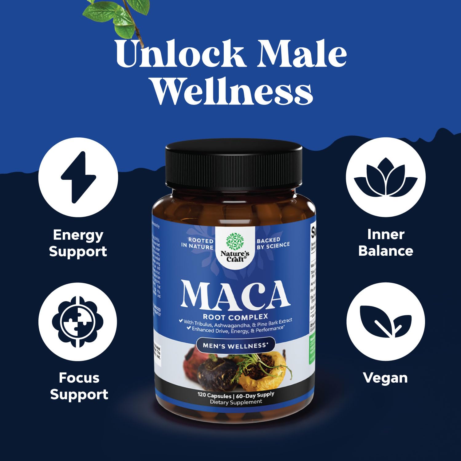 Potent Black Maca Root Capsules for Men - Herbal Wellness Supplement with Siberian Ginseng Ashwagandha and Black Maca Root - Men’s Wellness Supplement to Support General Health - 120 Count Natures Craft buy supplements canada