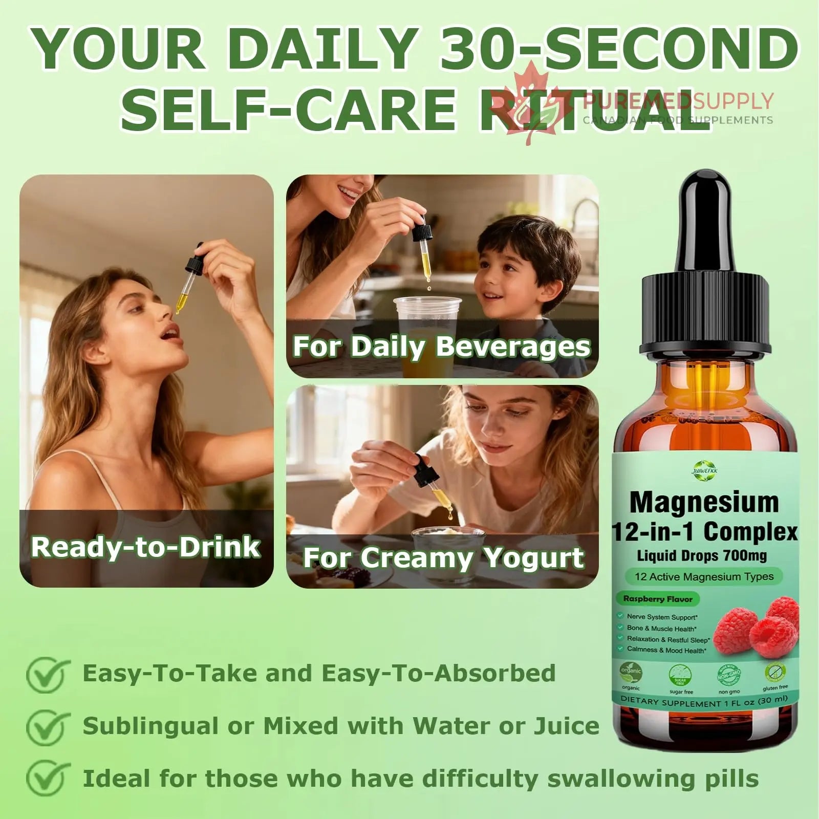 Magnesium 12 in 1 Complex Liquid Drops 700mg, High Absorption Magnesium Glycinate Citrate Malate Taurate & 8 Forms, Magnesium Complex Blend Supplement for Sleep Muscle Nerve Energy Heart Health JUIWEFKK buy supplements canada