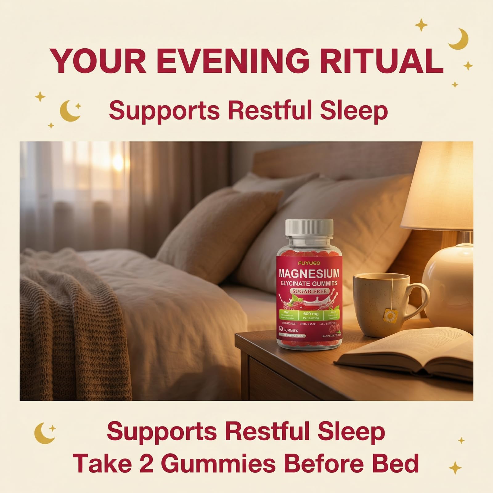 FUYUEO Magnesium Glycinate Gummies for Sleep & Relaxation, Sugar Free High Absorption Magnesium Supplement for Men & Women, Gentle on Stomach, Chewable, Raspberry, 60 Count (Pack of 1) FUYUEO buy supplements canada