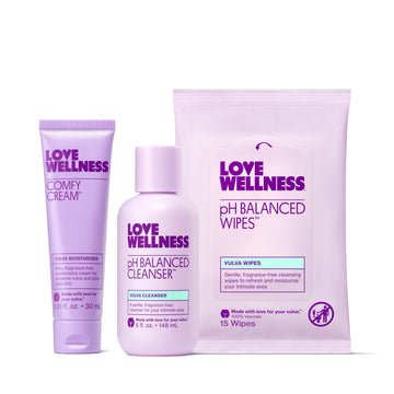 Love Wellness Skincare for Down There Bundle | Gentle pH Balancing Cleanser, Moisturizing Comfy Cream & Refreshing Wipes | Feminine Care for pH Balance, Dry & Sensitive Vulva | Fragrance-Free Love Wellness buy supplements canada