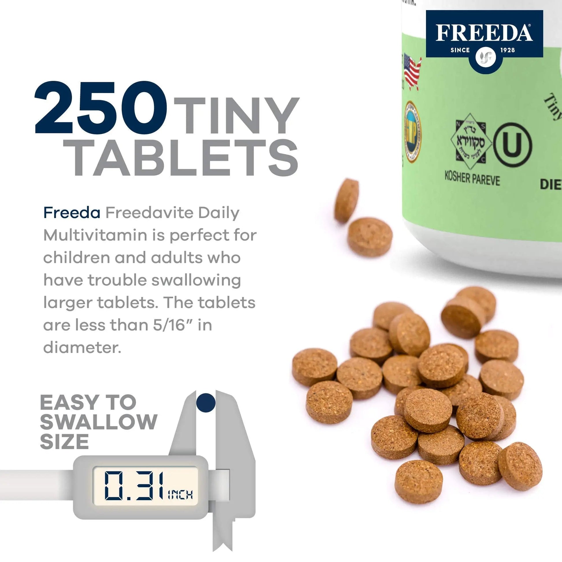 Freedavite Tiny Tablet - Moderate Multivitamin for Men and Women - Pure Vitamin A, C, D, E, B1, B2, B6, B12, Biotin, Calcium, Zinc, Iron, Magnesium FREEDA buy supplements canada