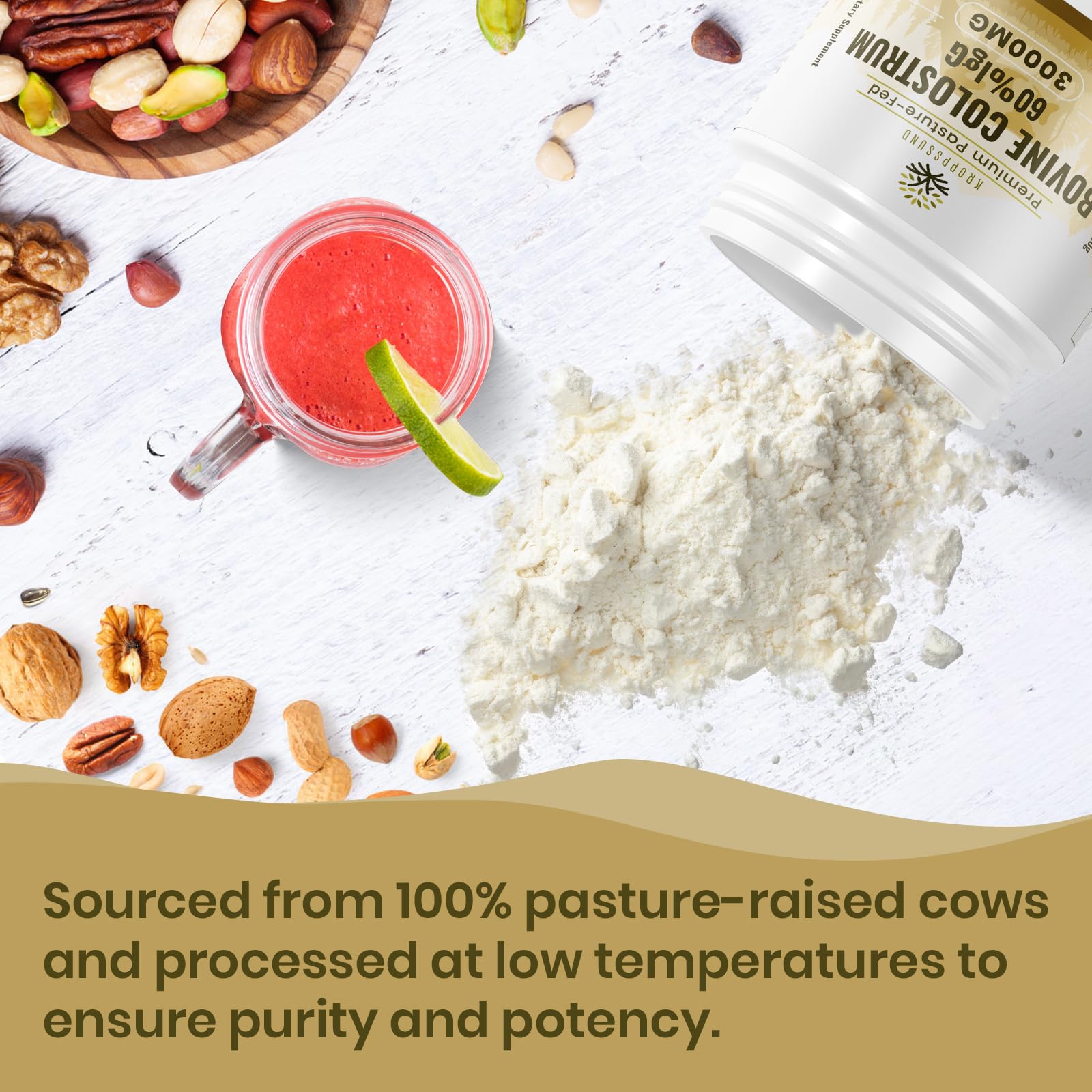 Kroppssund Bovine Colostrum Powder Supplement 3000 mg - Extra High 60% IgG Bovine Colostrum - Gut, Bone, Exercise, Immune - 50 Servings (1 Bottle) Kroppssund buy supplements canada