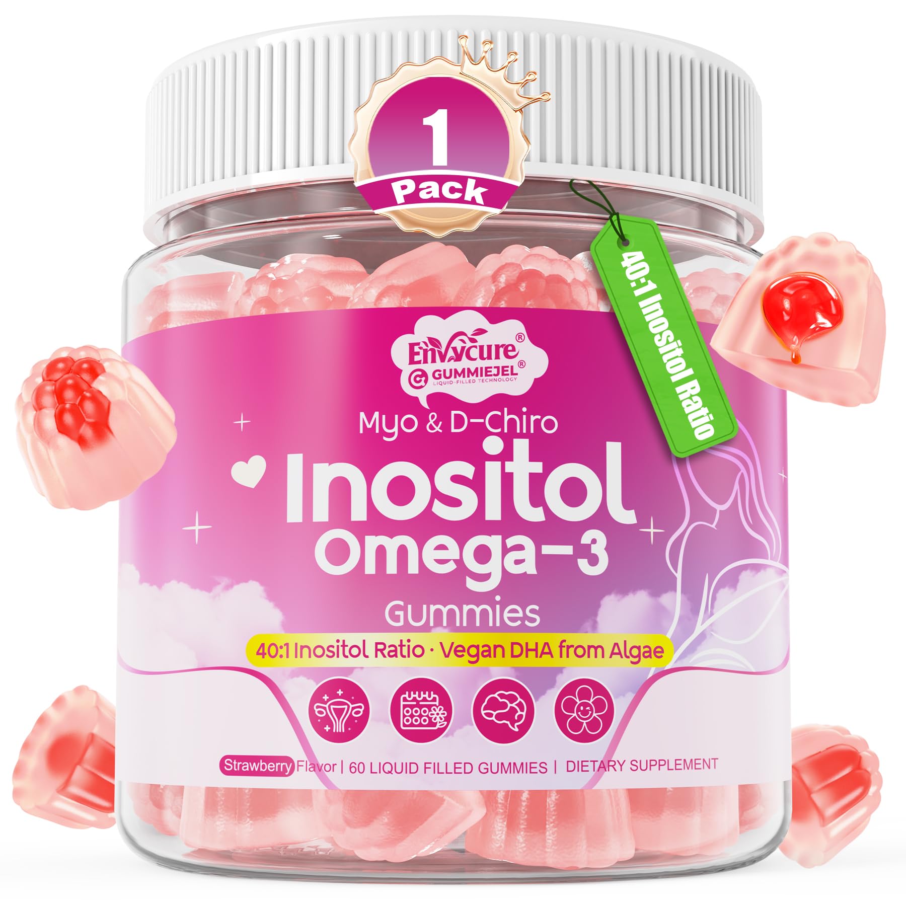 Myo-Inositol & D-Chiro Ideal 40:1, Inositol + Omega-3(3:1) Gummies, Hormone Balance for Women | Sugar Free Inositol Gummies w/Omega 3 DHA:EPA (3:1), Inositol Supplement for Cycle Health, Vegan, 60 Ct EnvyCure buy supplements canada