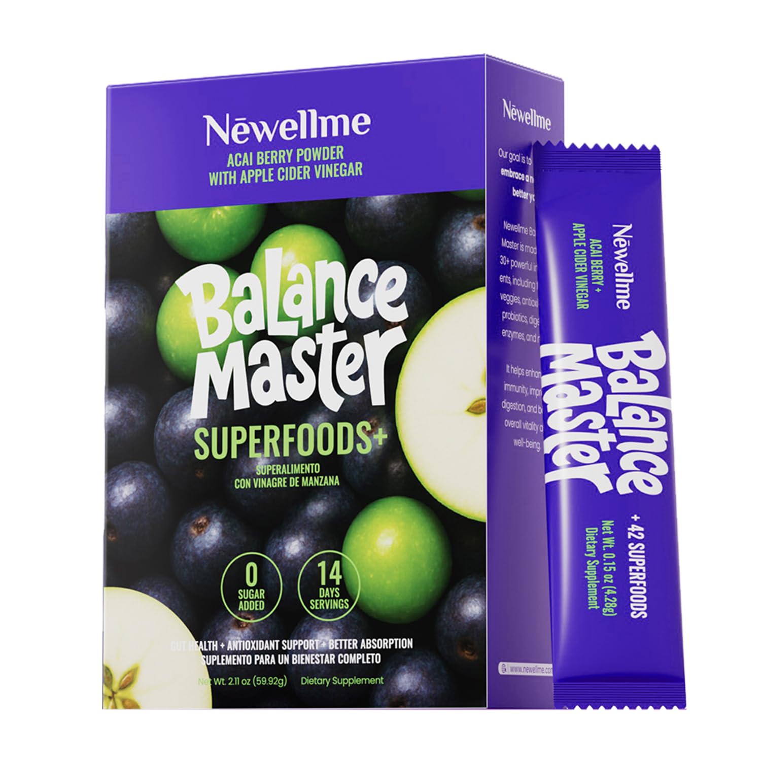 NEWELLME Balance Master Acai Apple Cider Vinegar Powder, Healthy Blood Sugar Support, Probiotics & Digestive Enzymes for Metabolic Support, Vegan Non-GMO, 14 Servings NEWELLME buy supplements canada