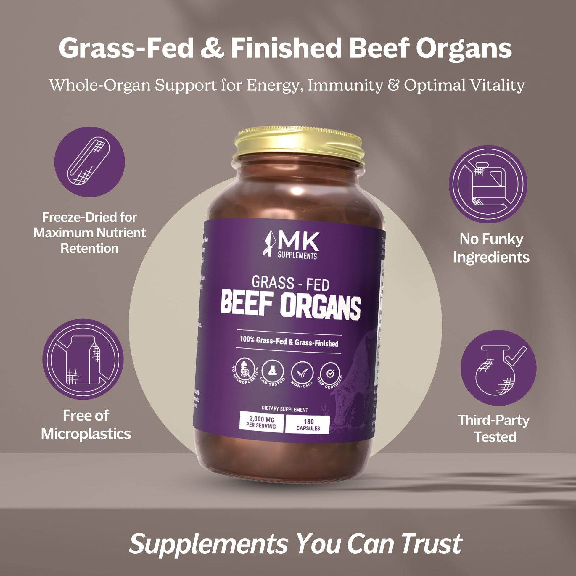 MK Supplements Grass-Fed Beef Organs Capsules | 5 Organs in Nature-Identical Ratios | B12, Copper & Heme Iron | Regeneratively Raised | 150 Capsules MK Supplements buy supplements canada