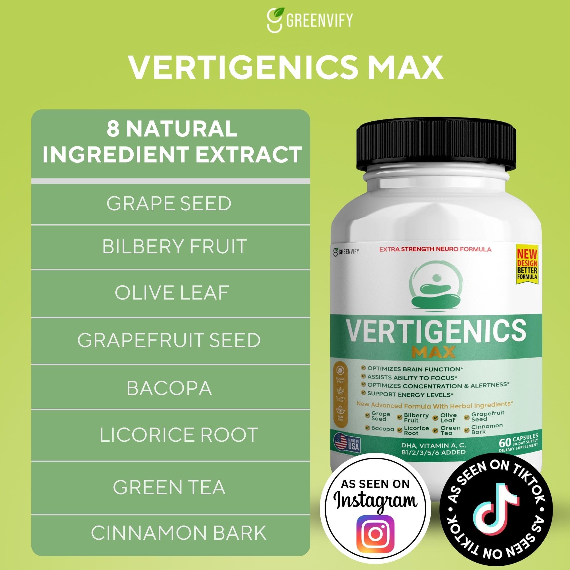 Vertigenics Max – Brain & Focus Support Supplement – Extra Strength Neuro Formula with Vitamins, Minerals & Herbal Blend – Supports Clarity, Alertness & Energy – 60 Capsules (1) Vertigenics buy supplements canada