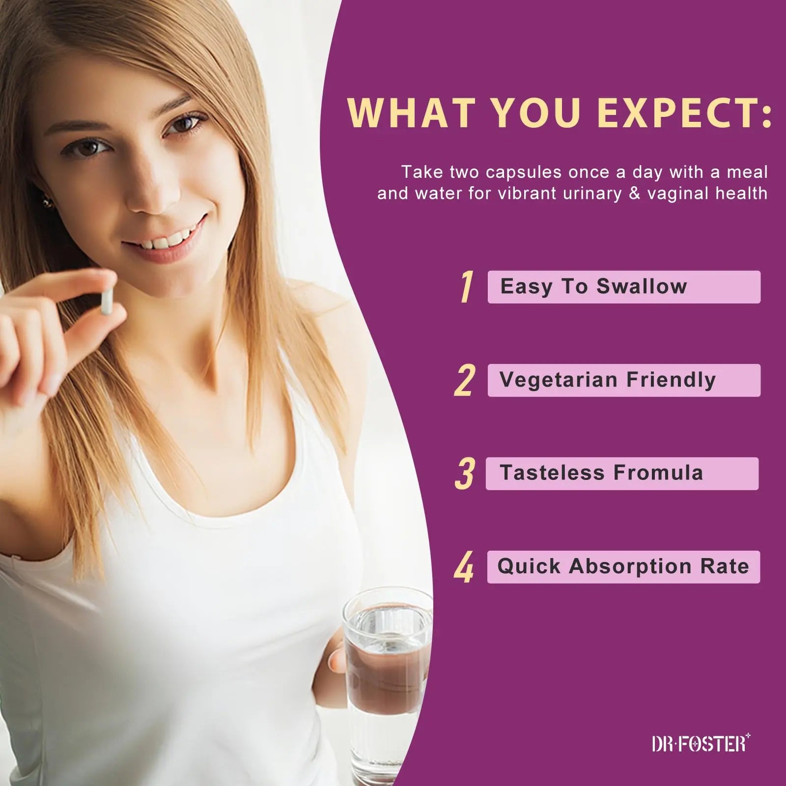DRFOSTER Urinary Tract Health for Women, Vaginal Probiotics for Women pH Balance with D-Mannose, Cranberry, Probiotics and Prebiotics for Digestive Helath 90 Veggie Capsules DRFOSTER buy supplements canada