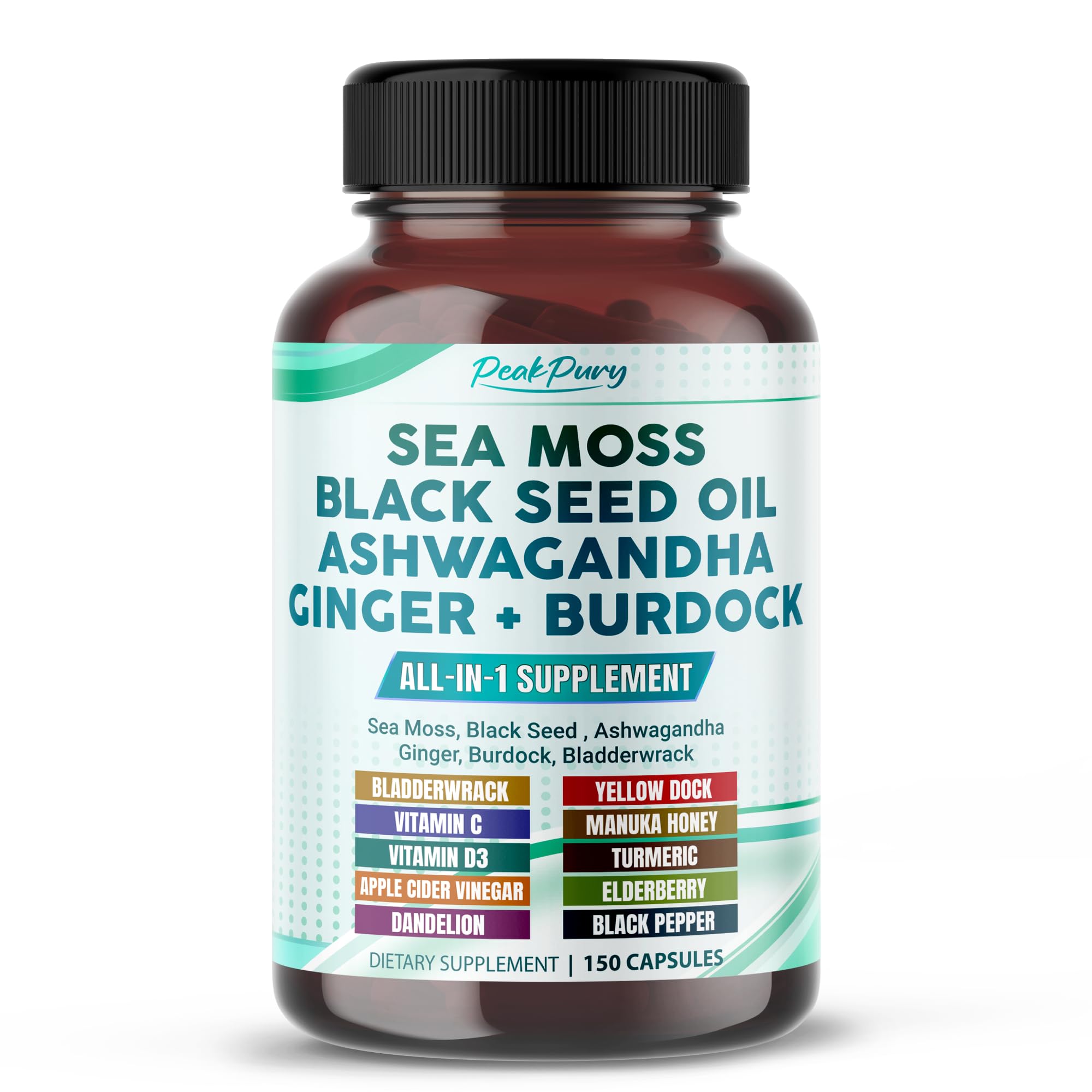 PEAKPURY Sea Moss Black Seed Oil Ashwagandha Ginger Burdock Bladderwrack - Immunity Support PEAKPURY buy supplements canada
