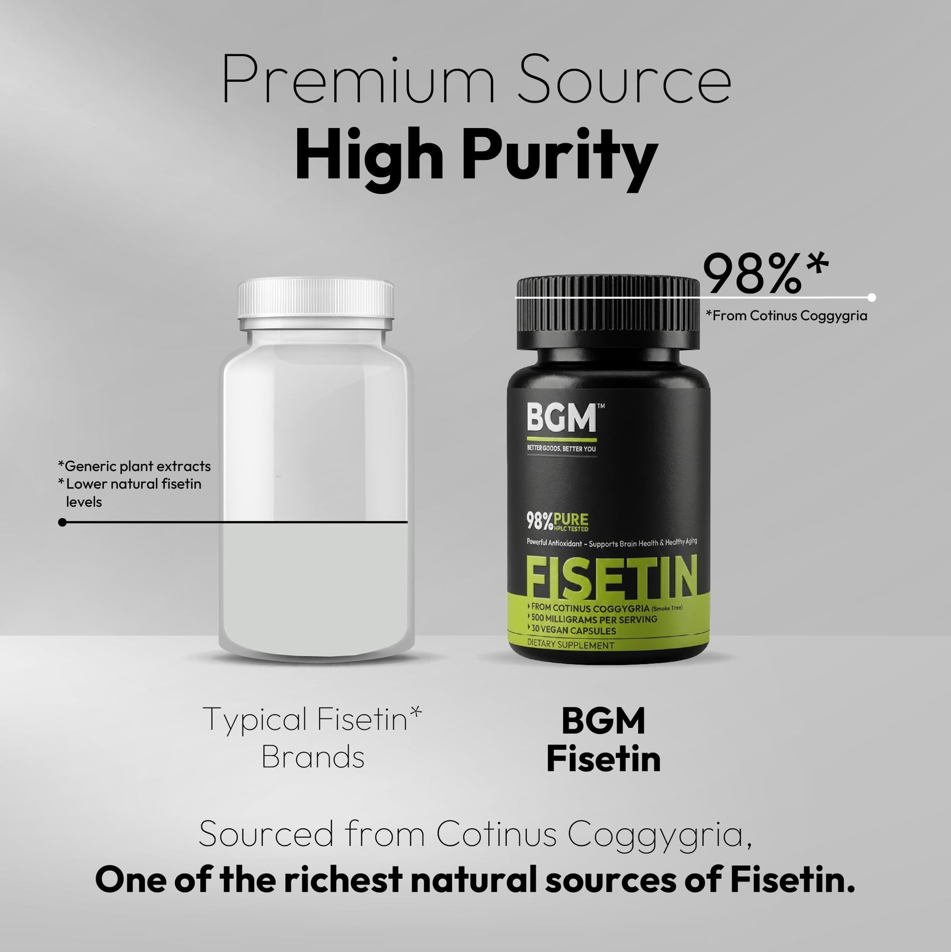 BGM Fisetin 500mg Supplement | Smoke Tree Extract (Cotinus coggygria) | 98% Pure Senolytic Antioxidant | Vegan Capsules | Supports Brain Health & Healthy Aging BGM Better Goods, Better You buy supplements canada