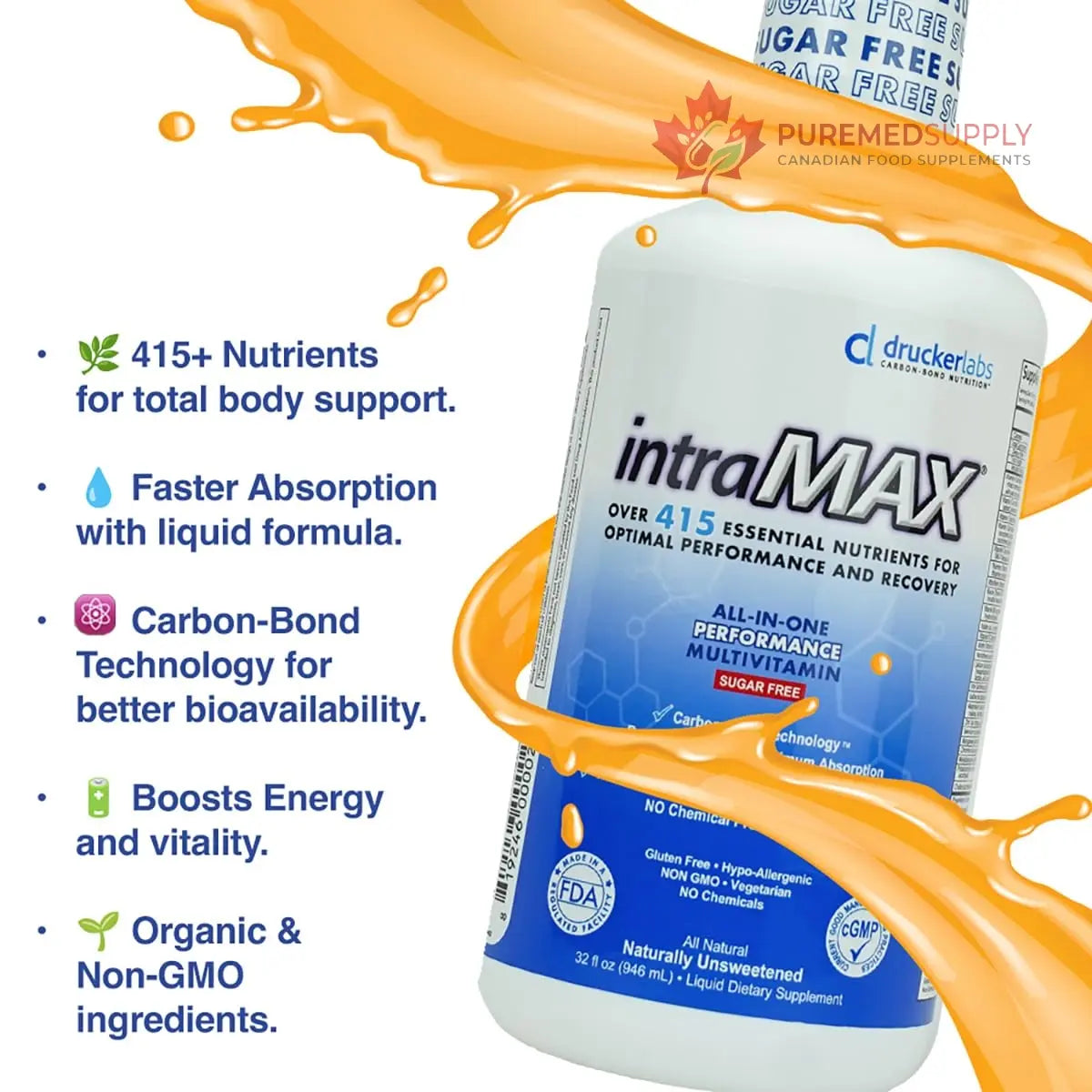 intraMAX Drucker Labs Organic Sugar-Free All-in-One Performance Liquid Multivitamin for Men & Women | Non-GMO, Gluten & Dairy Free | with Magnesium, Zinc, Vitamins D, C & E | 32 oz intraMAX buy supplements canada
