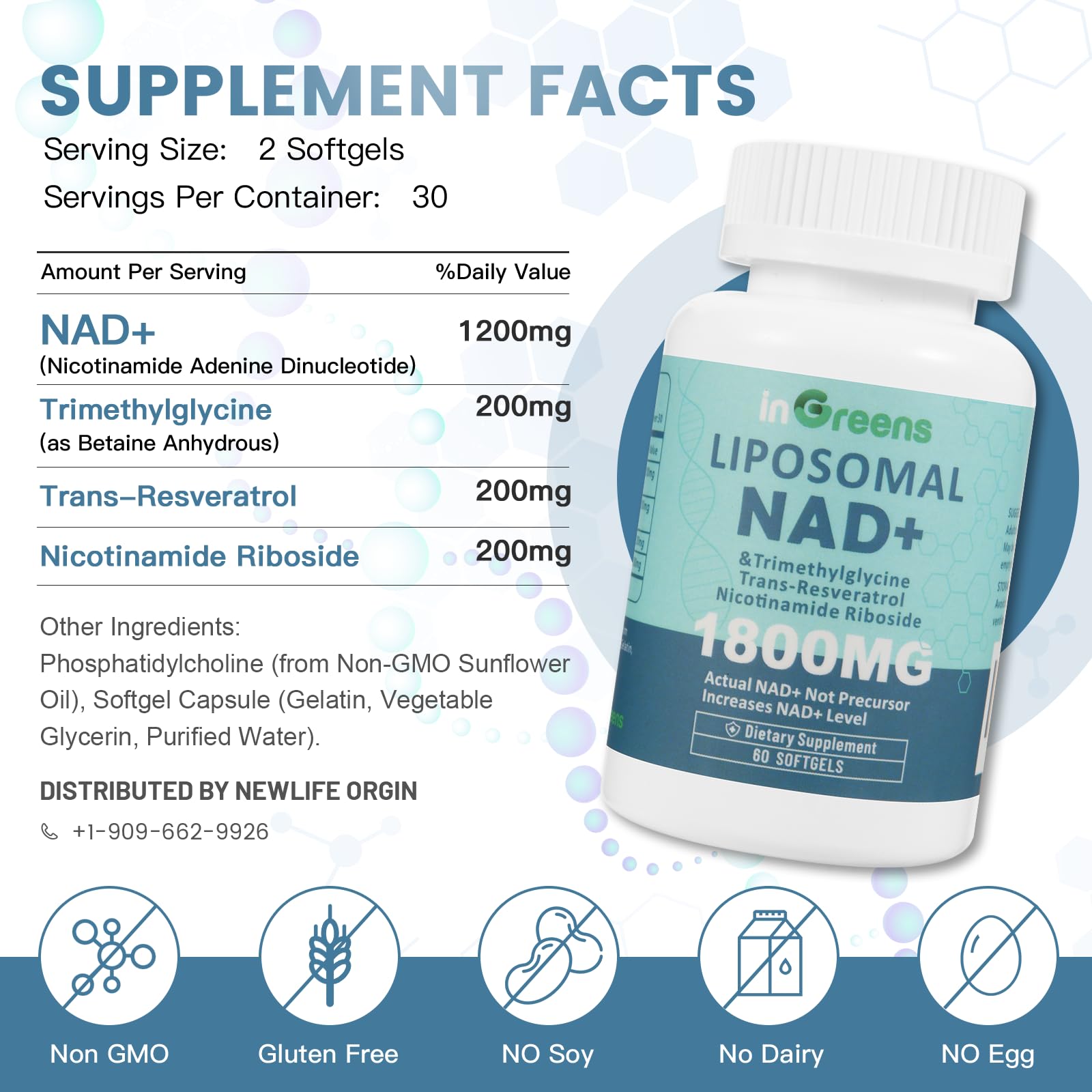 inGreens Liposomal NAD+ Supplement 1800 mg with Nicotinamide Riboside, Trans Resveratrol, Trimethylglycine，Replaces NMN, Boost NAD+, Aging Defense，Cellular Energy, 120 Softgels inGreens buy supplements canada
