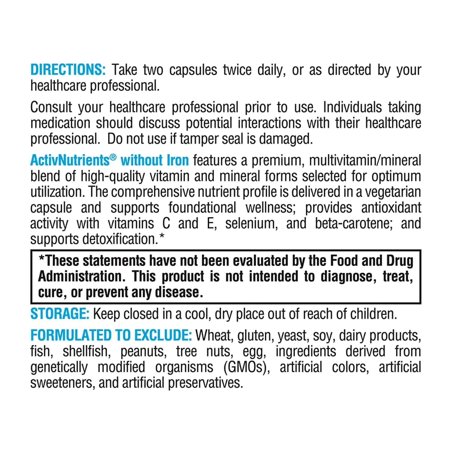 XYMOGEN ActivNutrients Without Iron - Multivitamin Multimineral for Wellness, Immune, Energy and Mood Support XYMOGEN buy supplements canada