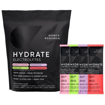 Sports Research® Hydrate Electrolytes Powder Packets - Sugar-Free & Naturally Flavored with Vitamins, Minerals, and Coconut Water - Supports Hydration - 16 Packets - Variety Pack Sports Research buy supplements canada