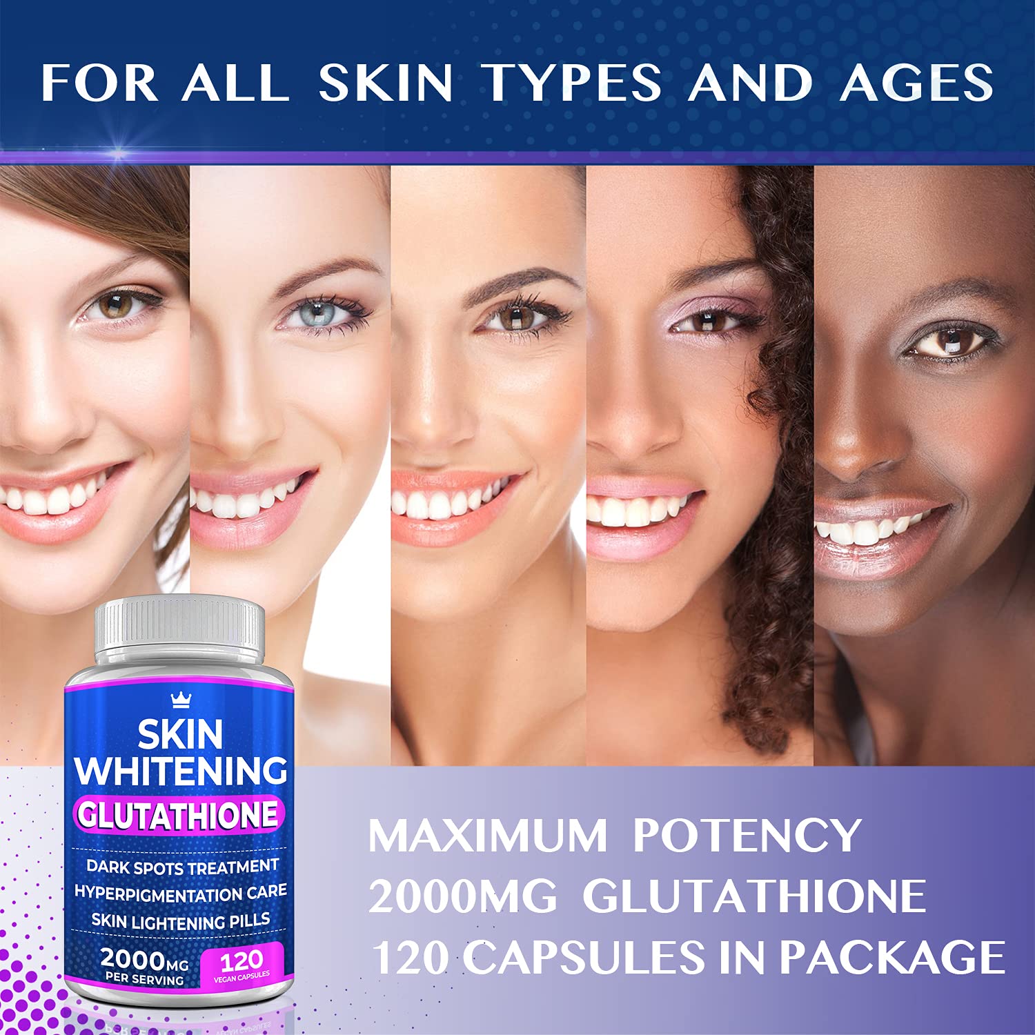 Glutathione Whitening Pills - 120 Capsules 2000mg Glutathione - Effective Skin Lightening NORTHERN CROWN COSMETICS buy supplements canada