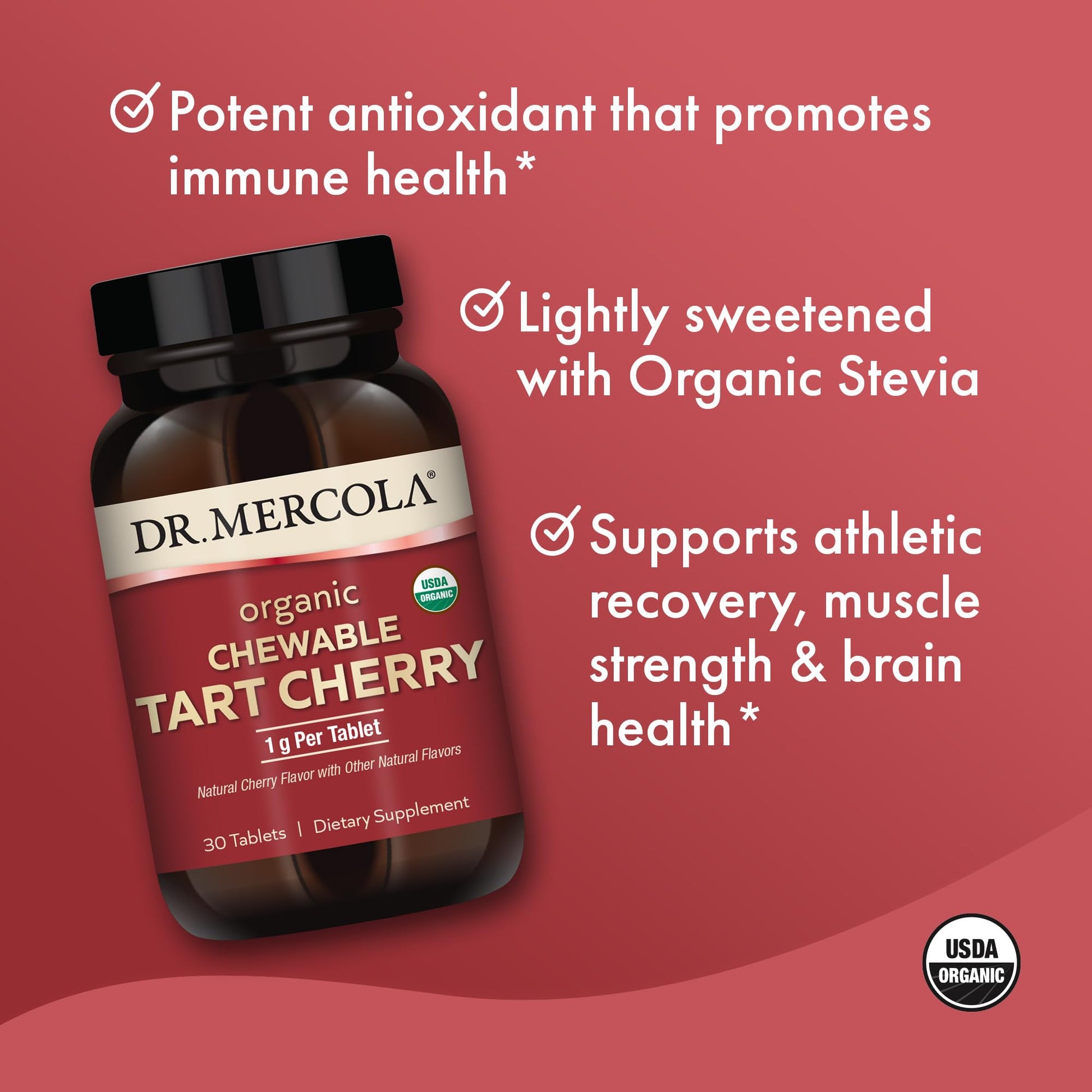 Dr. Mercola Organic Chewable Tart Cherry - Antioxidant Support - Made from Whole-Fruit Montmorency Cherries - USDA Organic - Stevia Sweetened - 30 Tablets Dr. Mercola buy supplements canada