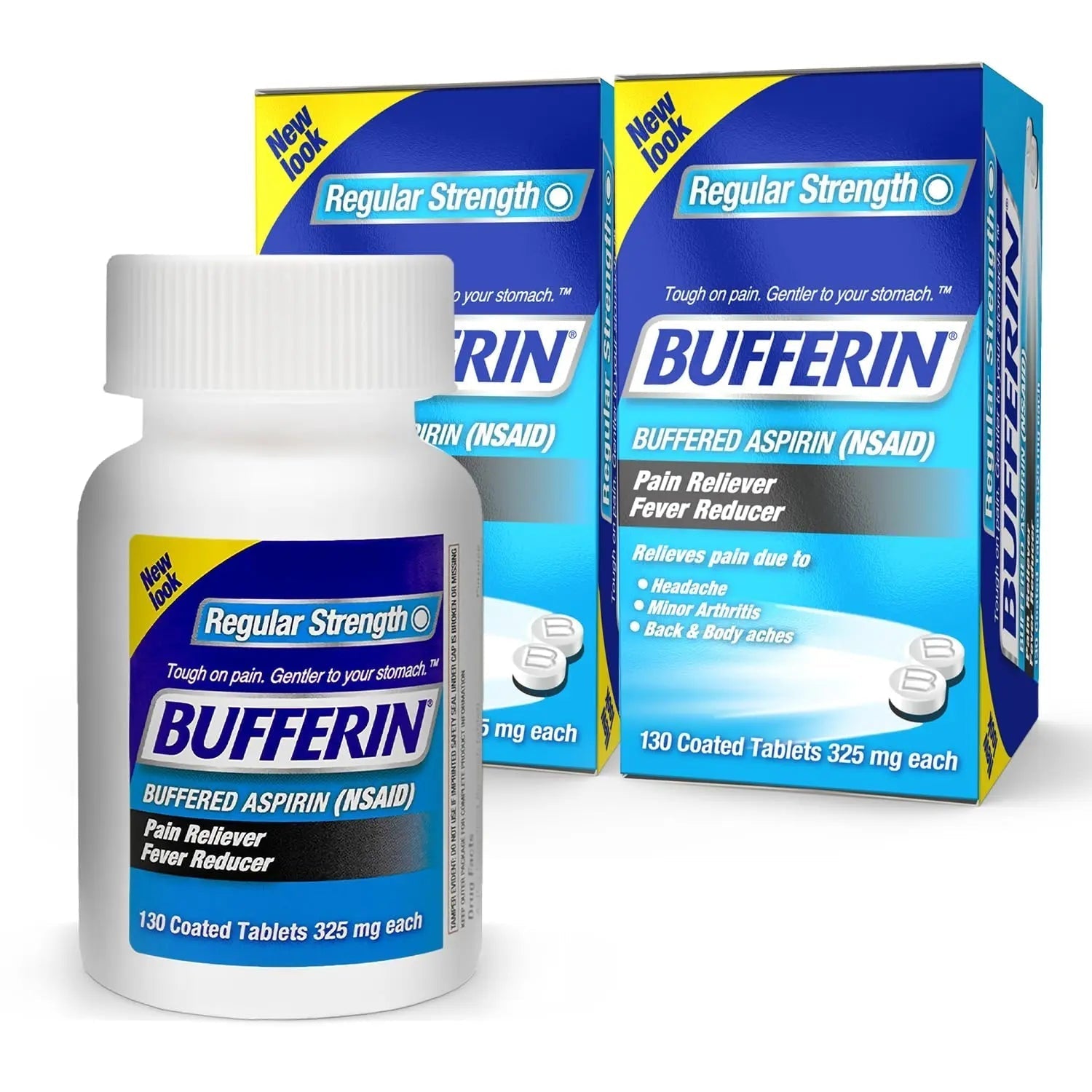 Bufferin Aspirin 325mg, Pain Reliever & Fever Reducer, with 3 Buffering Agents Relieves 7 Types of Pain: Headaches, Back Ache, Arthritis, Muscle Aches & More, for Adults, 130 Coated Tablets, 2-Pack Bufferin buy supplements canada