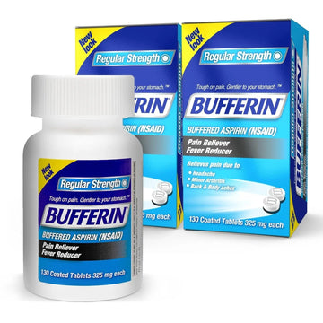 Bufferin Aspirin 325mg, Pain Reliever & Fever Reducer, with 3 Buffering Agents Relieves 7 Types of Pain: Headaches, Back Ache, Arthritis, Muscle Aches & More, for Adults, 130 Coated Tablets, 2-Pack Bufferin buy supplements canada