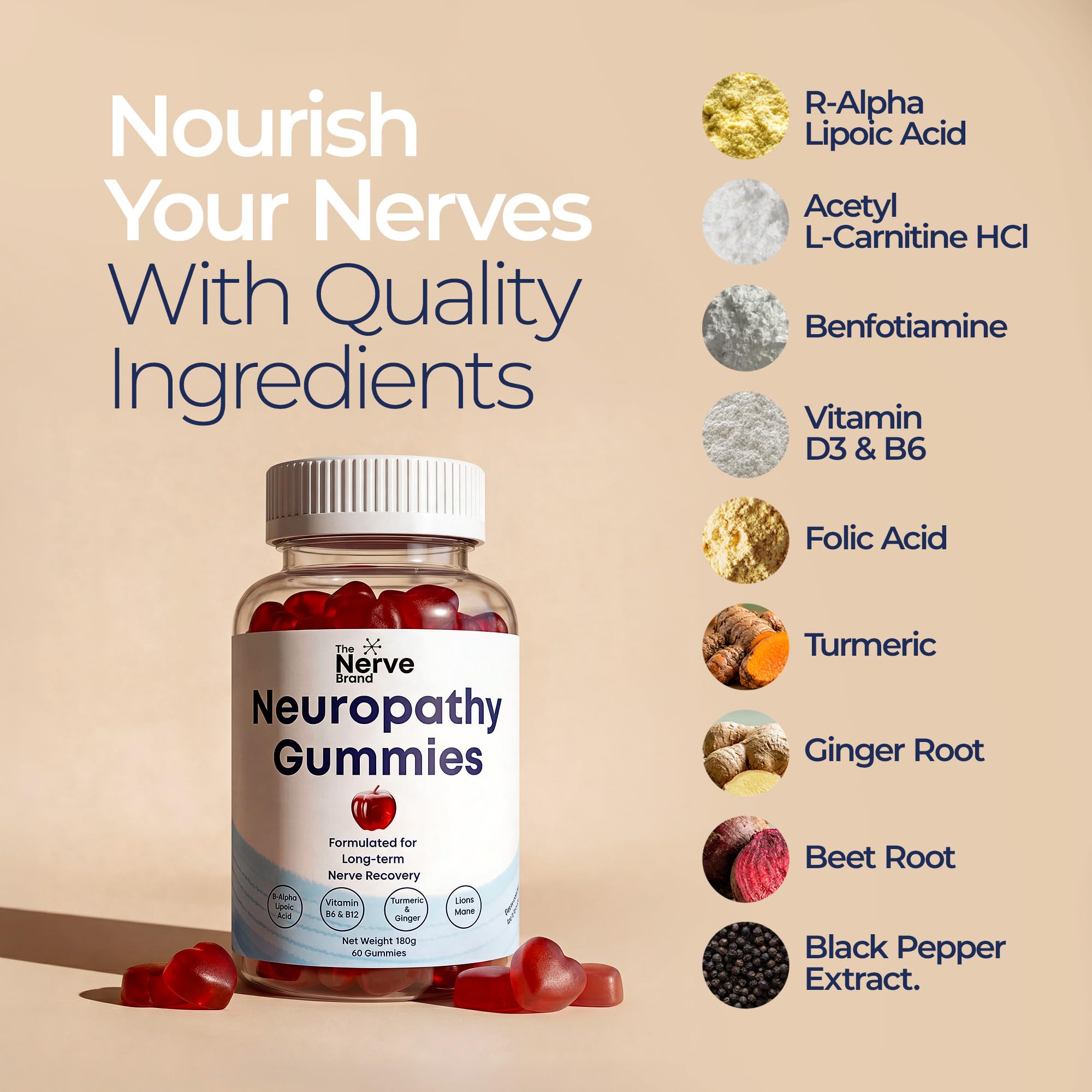 The Nerve Brand Neuropathy Support Gummies, 600 mg R Alpha Lipoic Acid Gummies with B1 B6 B12 and Lion’s Mane, Sugar Free Daily Nerve Health Supplement, 30 Day Supply The Nerve Brand buy supplements canada