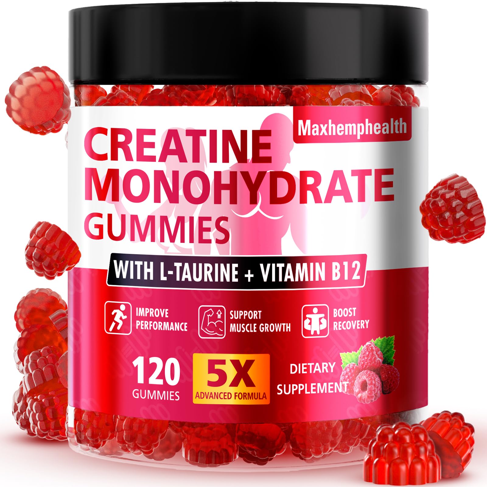 Creatine Gummies for Men & Women, Creatine Monohydrate Gummies 5g, Build Muscle, Strength, Recovery, Cognitive Health & Memory, Pre Workout Supplement, 120 Count Raspberry Chewable Gummy Maxhemphealth buy supplements canada