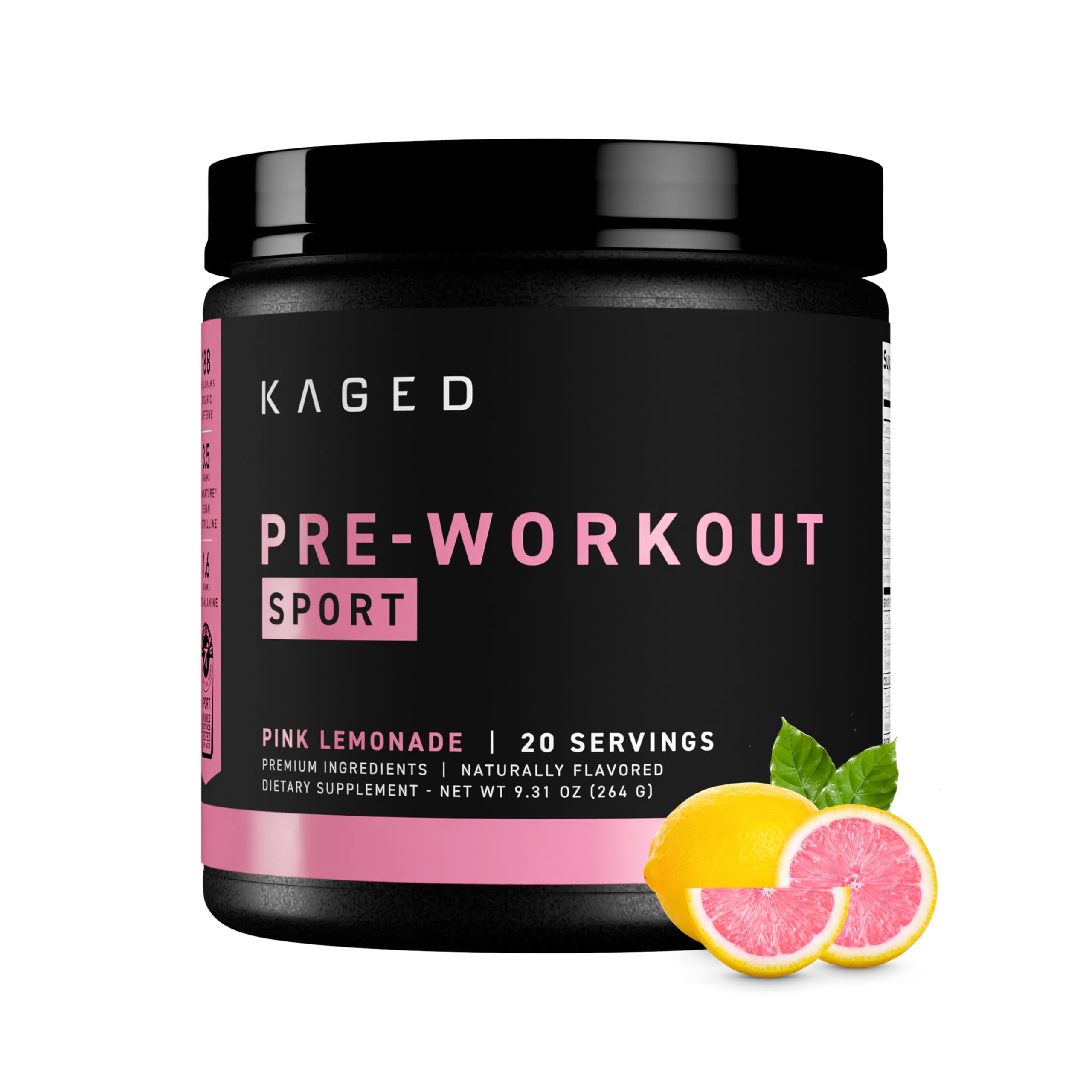 Kaged Sport Pre Workout Powder for Men & Women, Pink Lemonade, Sport Certified, 188mg Caffeine, Nitric Oxide, Beta Alanine, 20 Servings Kaged buy supplements canada