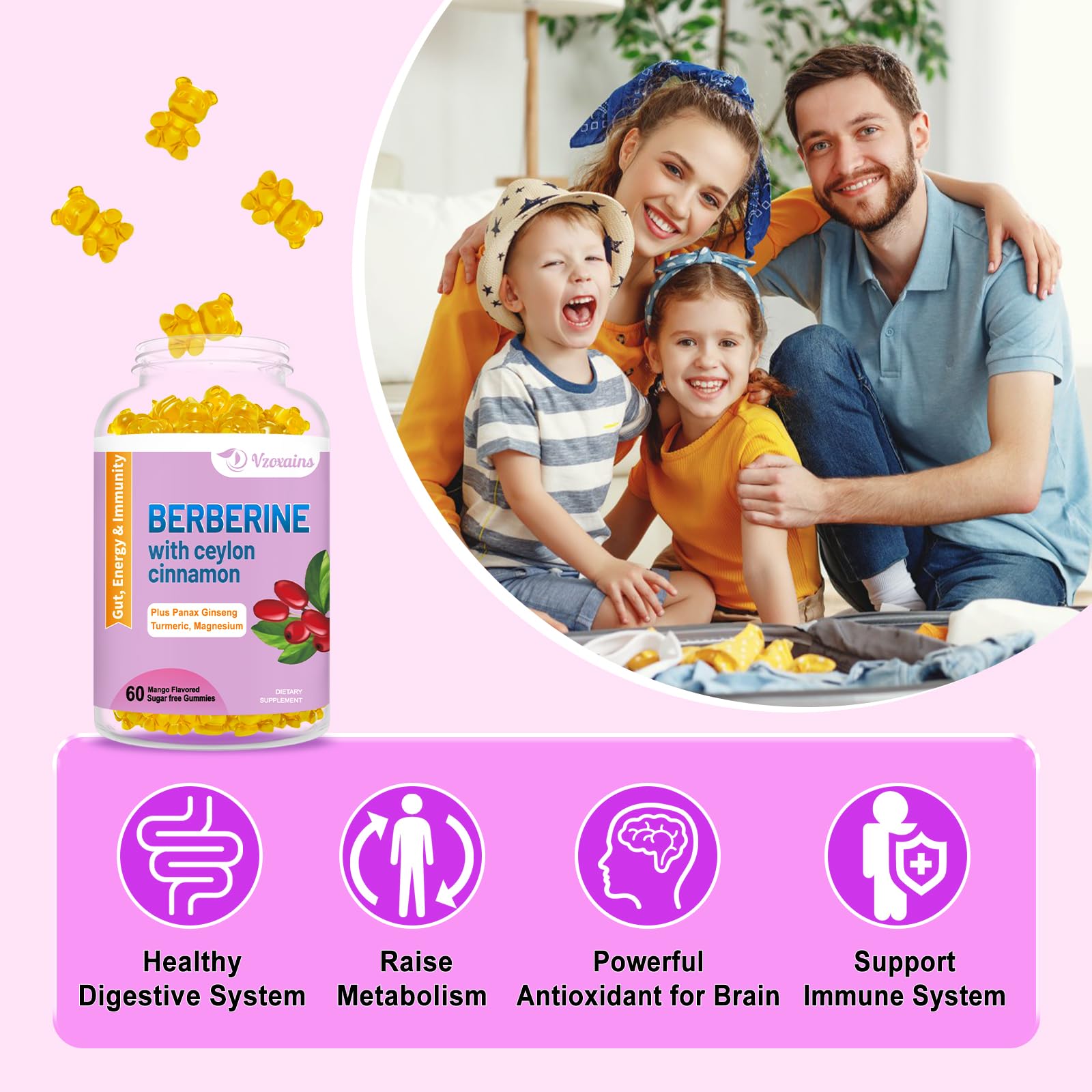 2 Pack Berberine with Ceylon Cinnamon Gummies, 2000mg High Potency Berberine HCI VZOXAINS buy supplements canada
