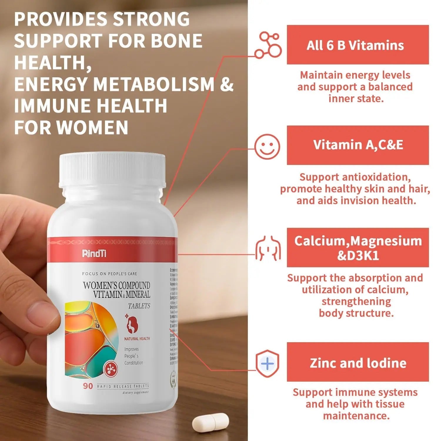 RindTi Multivitamin for Women 50+, Daily Women 50+ Multi-Vitamin with Vitamins A, B,C, E for Energy, & Bone & Immune & Skin& Hair Support, 90 ct RindTi buy supplements canada