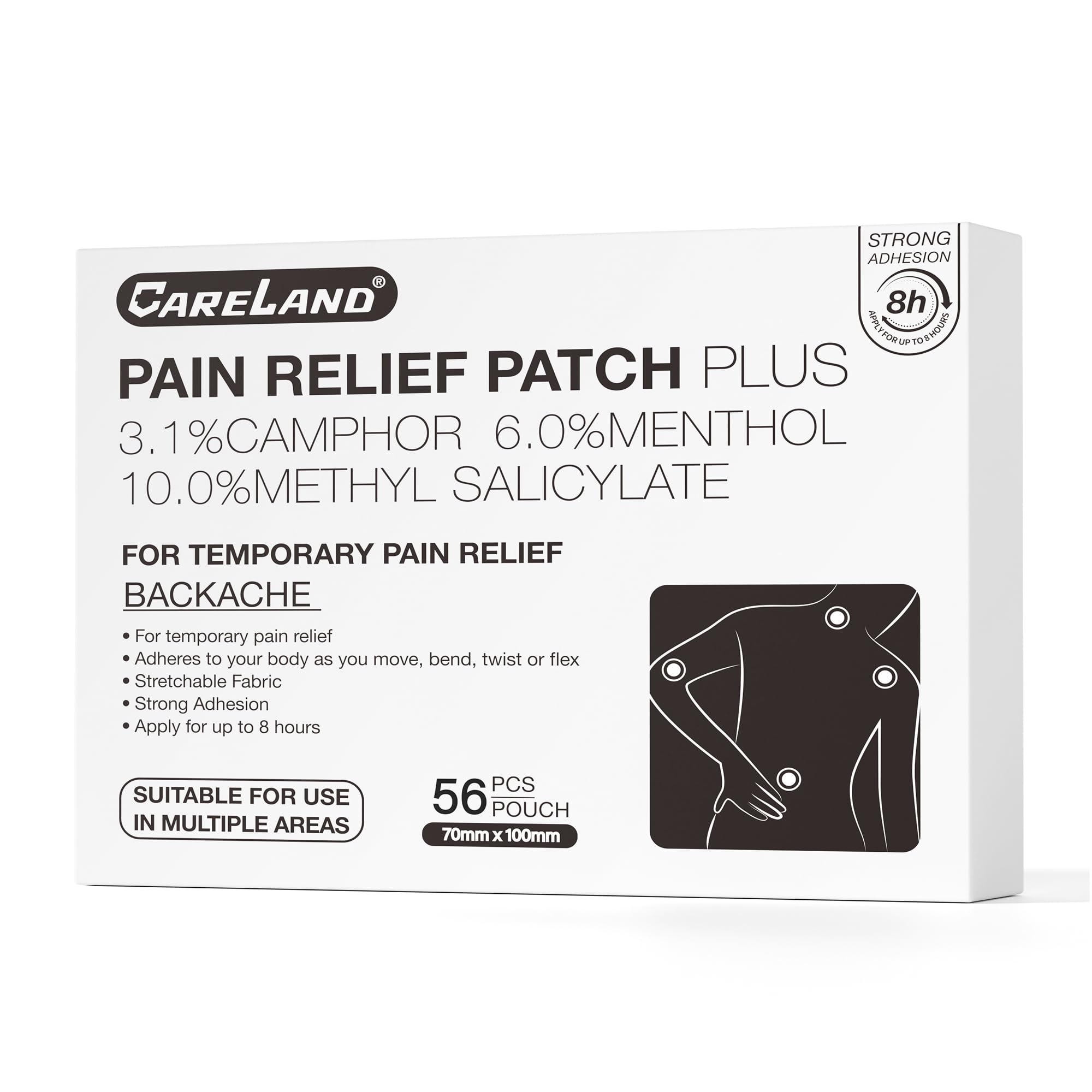CARELAND Compound Pain Relief Patches, 56 Count (7cm x 10cm) - OTC with Stronger Adhesion for Back, Shoulder, Knee, Large Size CARELAND buy supplements canada