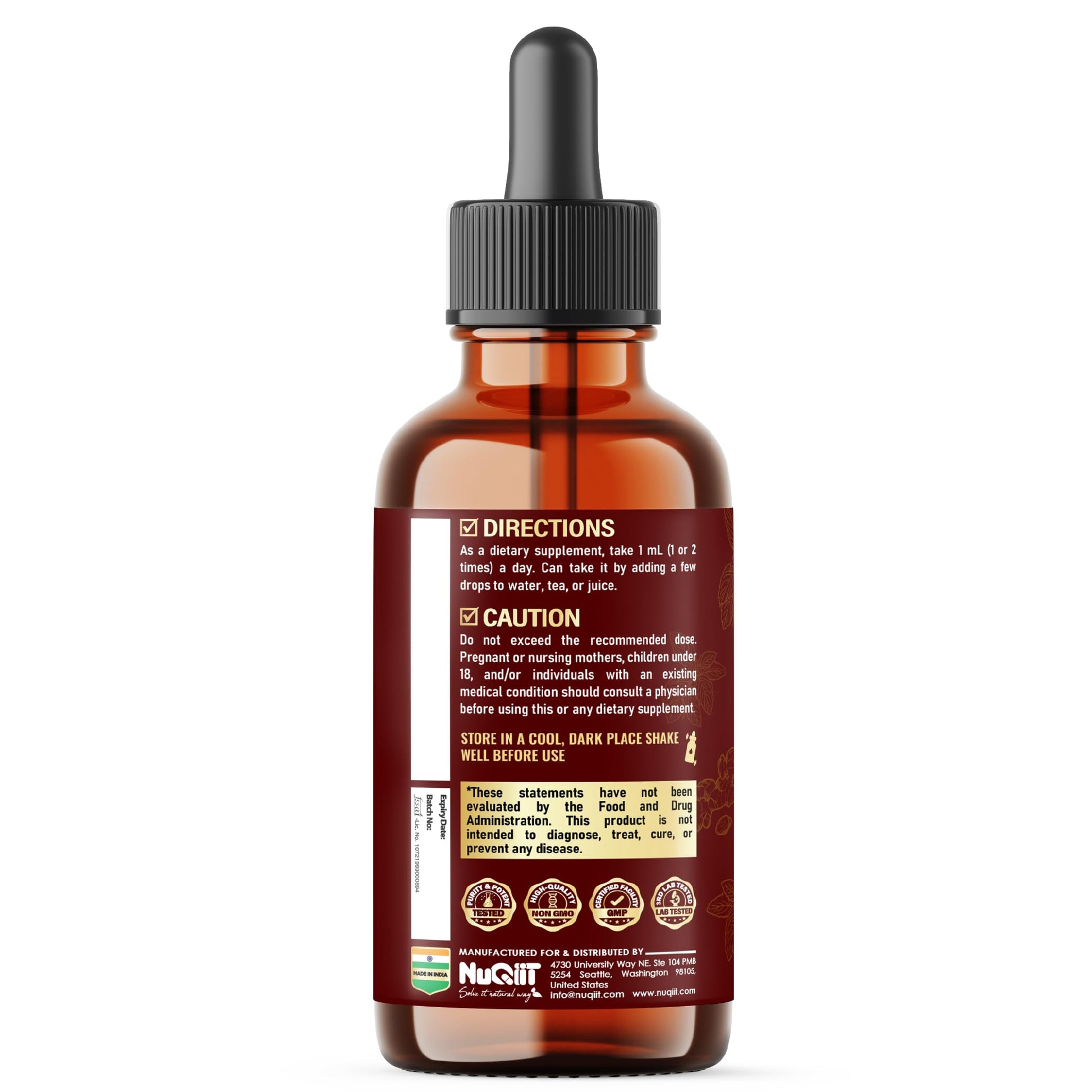 NUQIIT 10in1 Lemon Balm Tincture Blend Includes Vitamin D3, Vitamin K2, Lemon Balm, Ginger, Turmeric, Ceylon Cinnamon and More - 1 FL Oz - 60 Day Supply NUQIIT buy supplements canada