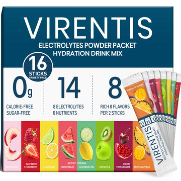 VIRENTIS 16 Sticks Electrolytes Powder Packets Sugar Free Hydration Packets, 8 Flavors Liquid Daily IV Electrolyte Drink Mix for Rehydration VIRENTIS buy supplements canada
