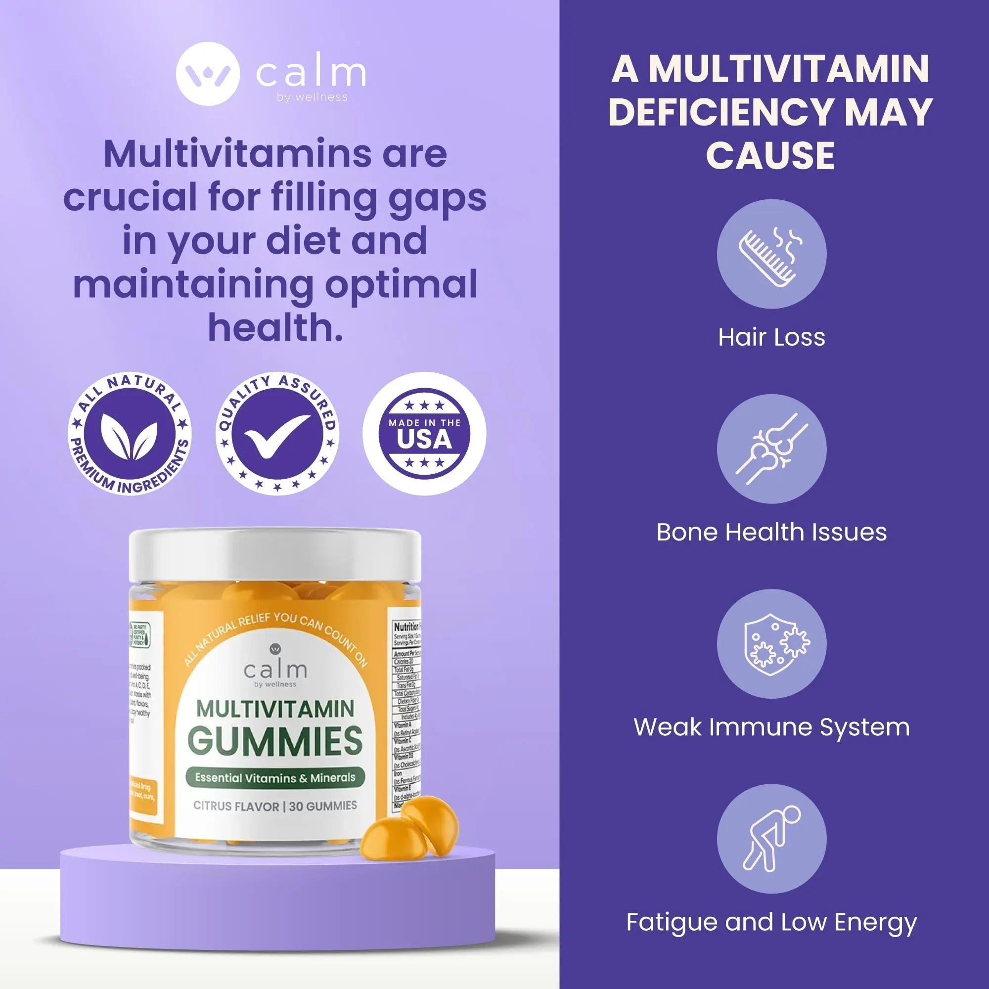 Calm by Wellness Multivitamin Gummies - All Natural Vegan Adult Multivitamin Gummy - Packed with Antioxidant Vitamins C & E, B12, B6 Calm by Wellness buy supplements canada