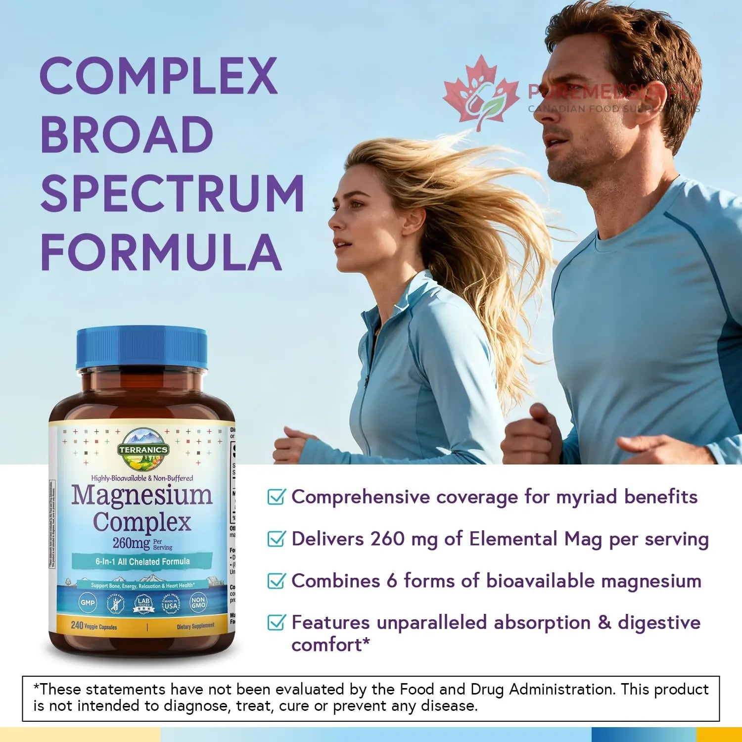 Terranics Magnesium Complex, 6-in-1, High Absorption, Glycinate, Citrate, Aspartate, Gluconate, Calmness, Heart, Bone, 240 Capsules, Non-Buffered Terranics buy supplements canada