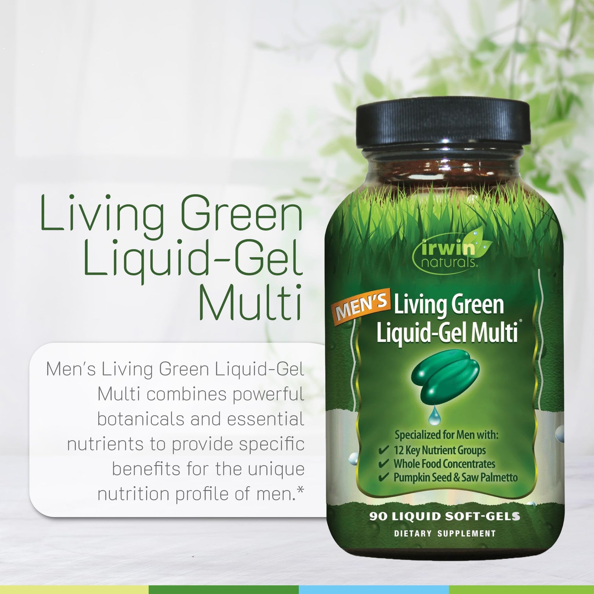 Irwin Naturals Men's Living Green Liquid-Gel Multi - 70 Essential Nutrients, Full-Spectrum Vitamin Supplements for Men, Wholefood Blend - Promotes Brain & Adrenal Support - 120 Soft-Gels (3 Pack) Irwin Naturals buy supplements canada