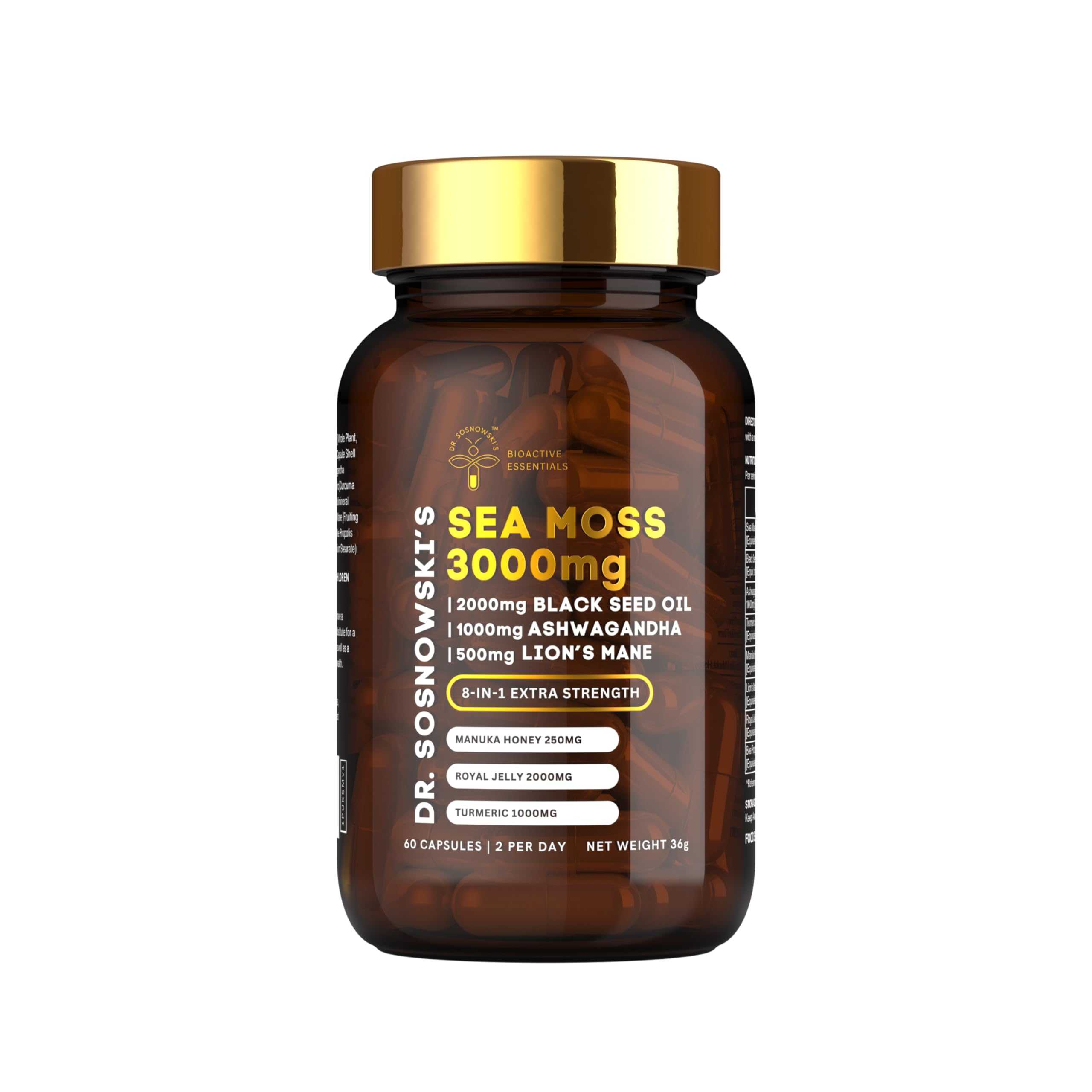 Dr Sosnowski's BioActive Sea Moss | 8-in-1 Formula Enriched with Black Seed, Ashwagandha, Turmeric, Manuka Honey, Lion's Mane, Royal Jelly, Bee Propolis Extract | 60 Capsules Dr Sosnowski's buy supplements canada