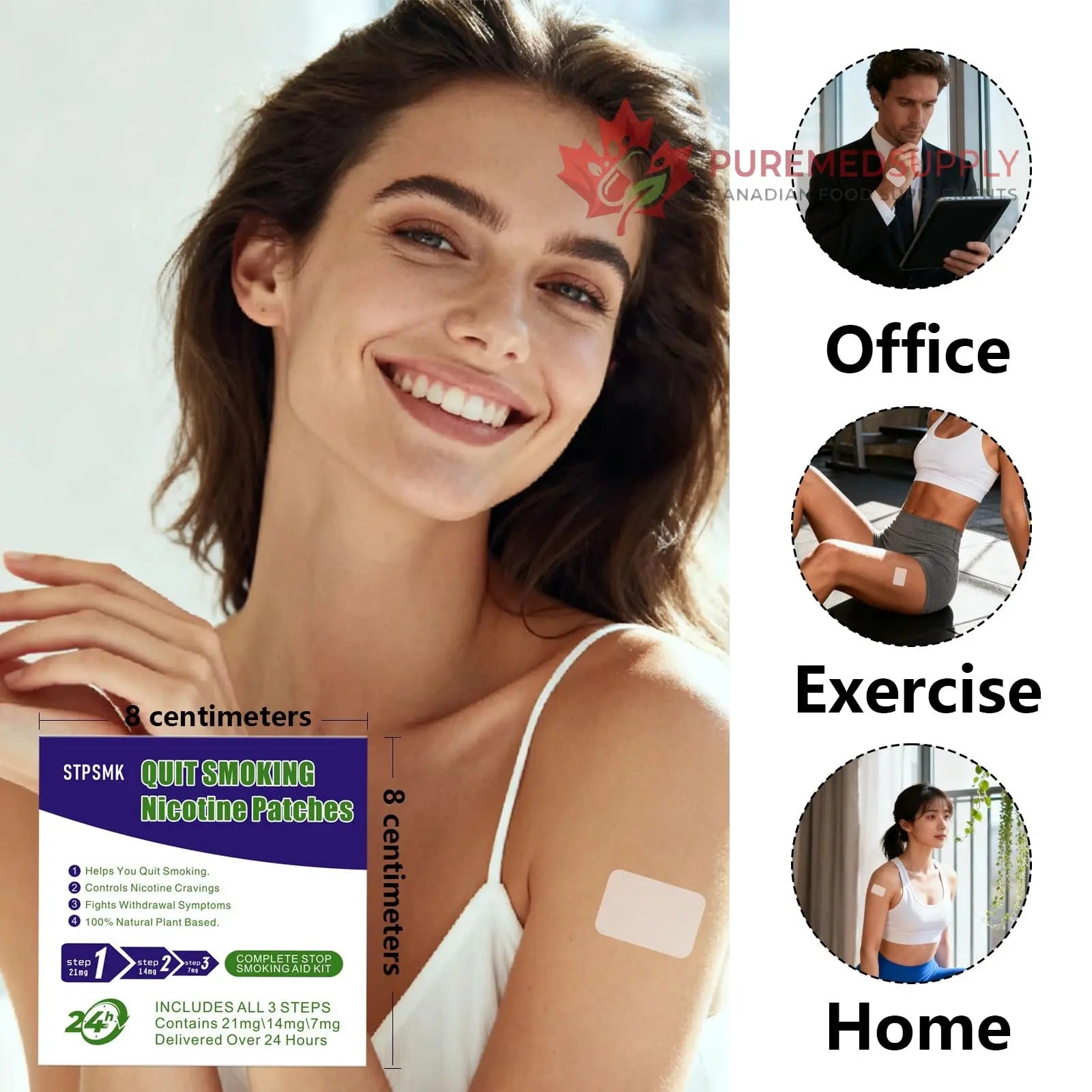 STPSMK Nicotine Patches 28mg - Adjustable 4-Step Dose (28/21/14/7mg) | Plant-Based | 24HR | Quit Smoking & Vaping Kit (15 Patches) STPSMK buy supplements canada