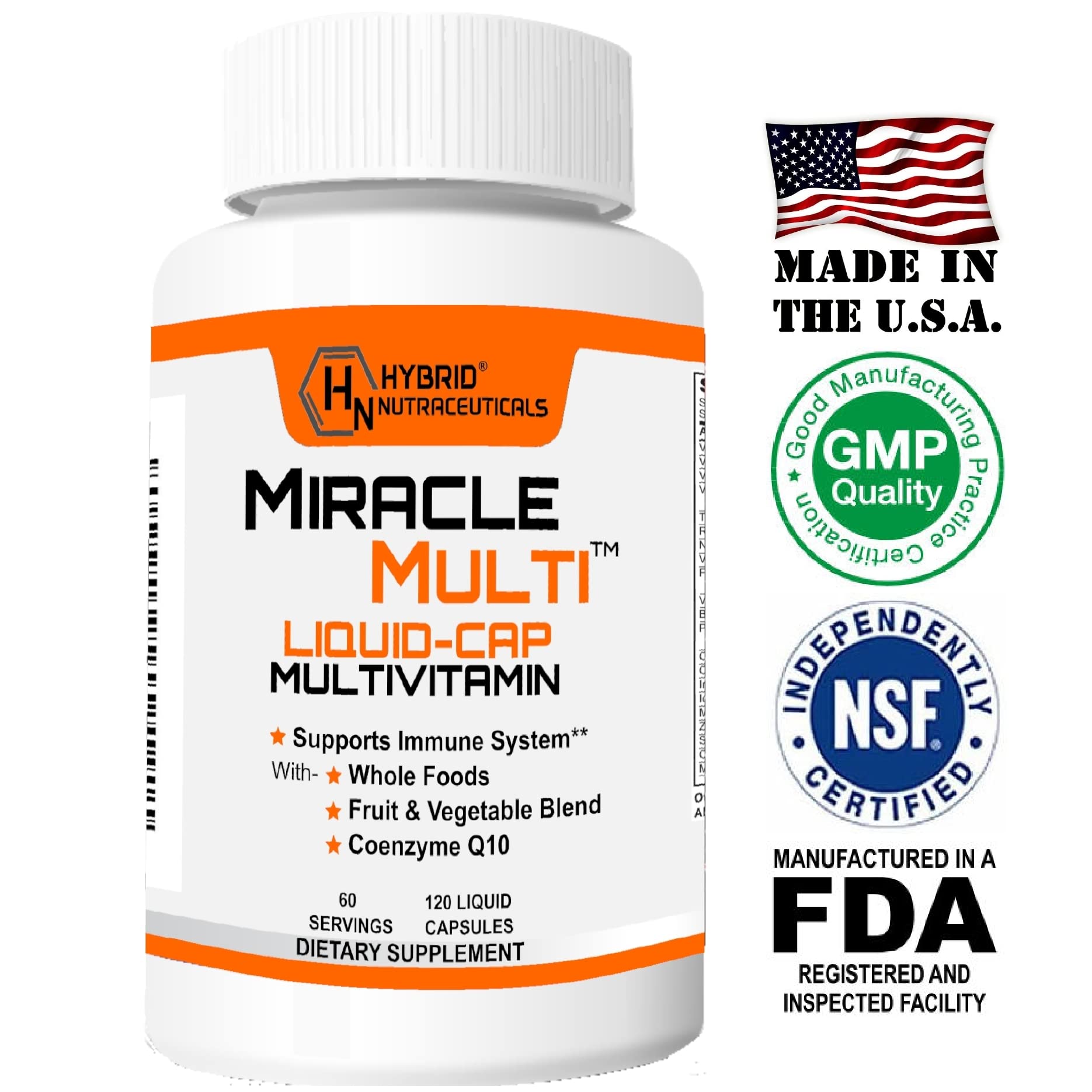 MiracleMulti Liquid Multivitamin Capsules for Men & Women - Complete Whole Food Blend Daily Vitamin & Mineral Supplement with CoQ10, B12, 42 Superfood Enzyme - 120 Softgels Hybrid Nutraceuticals buy supplements canada