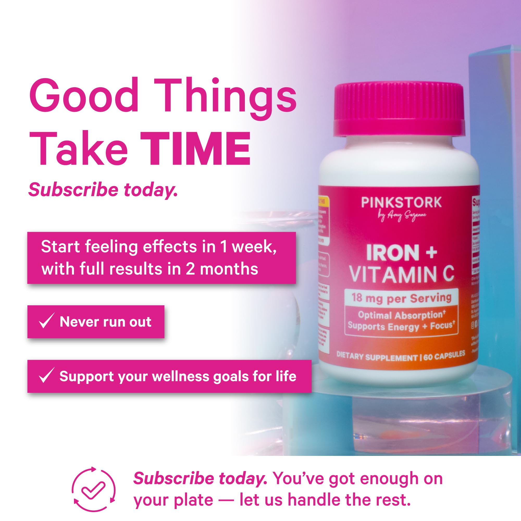 Pink Stork Iron for Women – 18 mg Non-Constipating Iron Bisglycinate + Vitamin C for Optimal Absorption – Energy, Focus, & Oxygen Supply – PMS, Pregnancy, Postpartum & Perimenopause - 60 Capsules Pink Stork buy supplements canada