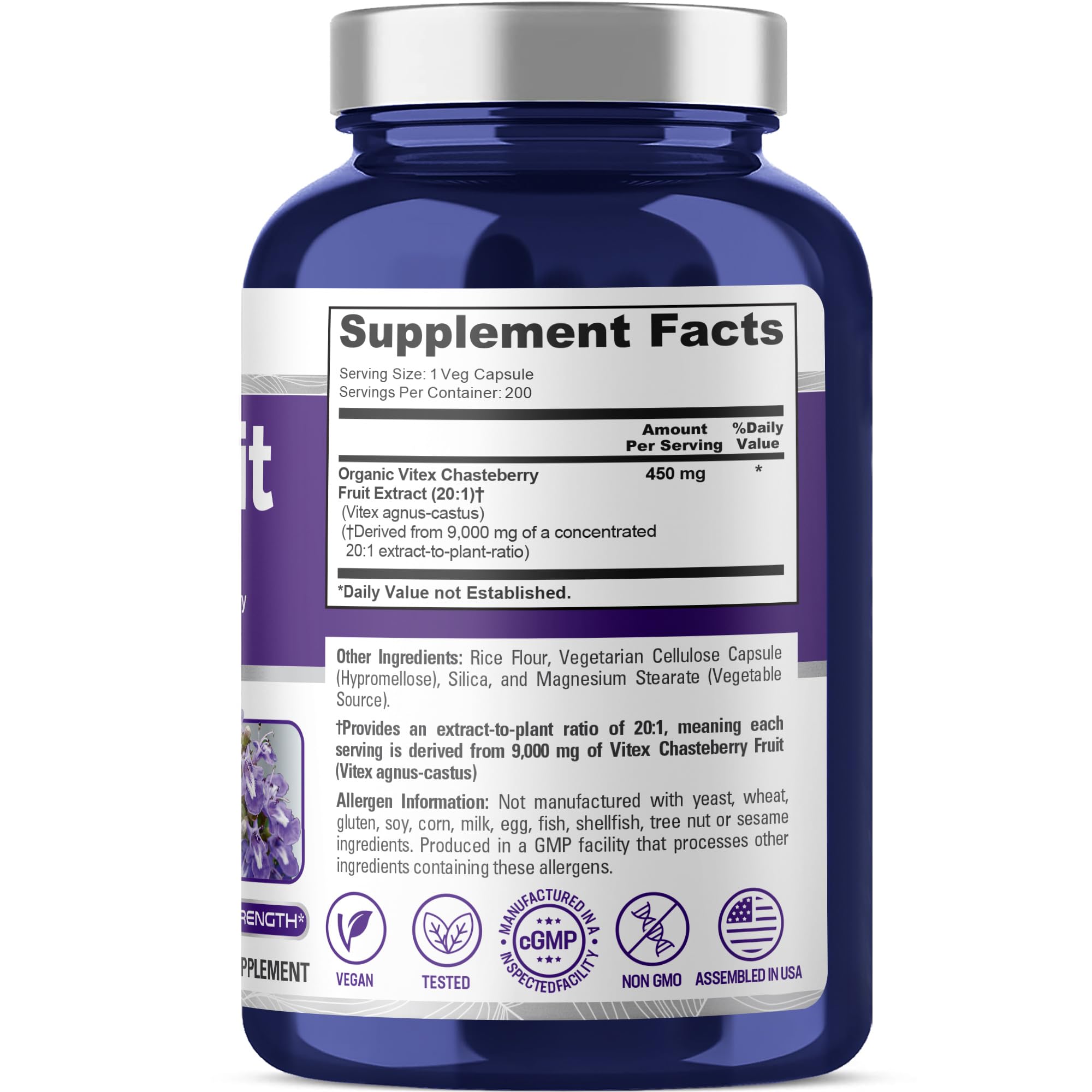 NusaPure Vitex Chasteberry Fruit 20:1 Extract, 450 mg Equivalent to 9,000 mg 200 Vegan Capsules - Non-GMO, Vegan Dietary Supplement NusaPure buy supplements canada