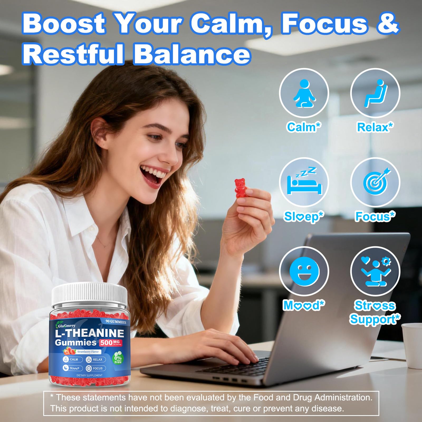 GlaGmrry 180 Count | L Theanine Gummies, L Theanine Supplement for Adults & Kids, w/Ashwagandha, Magnesium, GABA & 5-HTP, Sugar Free Liposomal Formula for Calm Relax zzZ M♡♡d & Focus, Vegan GlaGmrry buy supplements canada