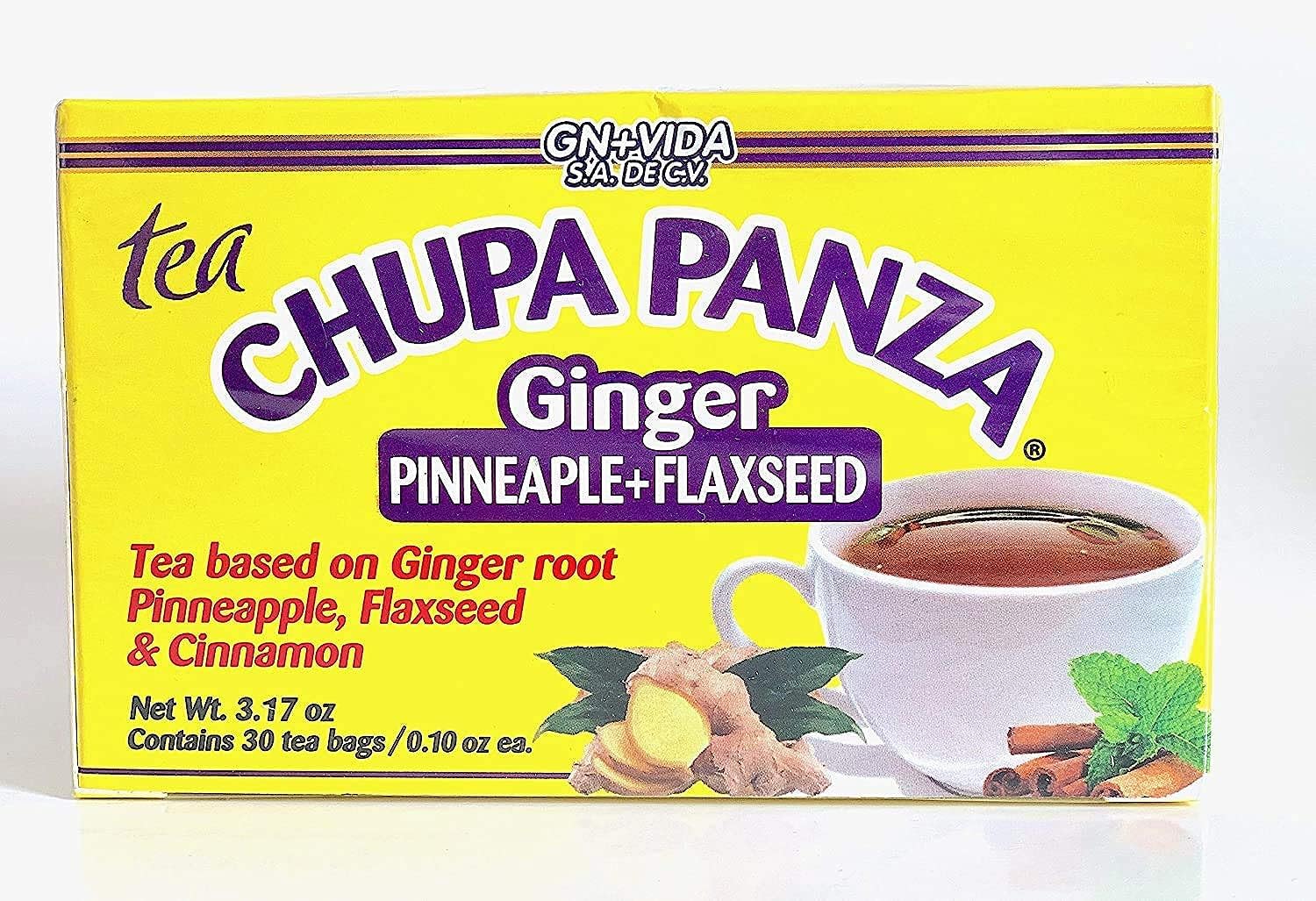 Tea CHUPA Panza, Tea Based ONGINGER Root, PINNEAPPLE, Flaxseed & Cinnamon GN+Vida buy supplements canada