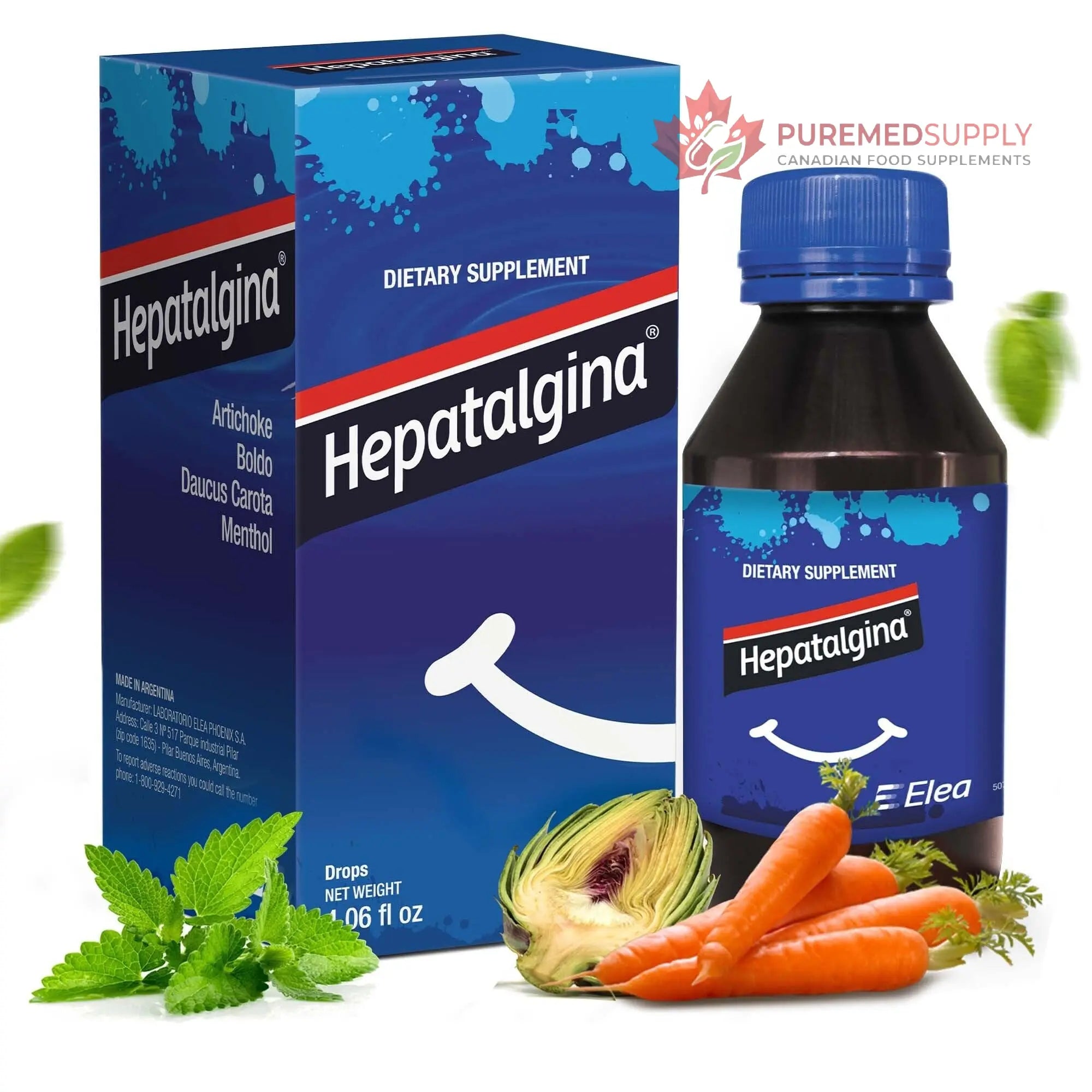 Hepatalgina Liver Support Digestive Protector - Liquid Herbal Supplement with Artichoke Extract for Liver Cleanse Detox & Repair - Liver Detox Cleanse Drops with Mint, Boldo & Carrot - 120 ml Hepatalgina buy supplements canada
