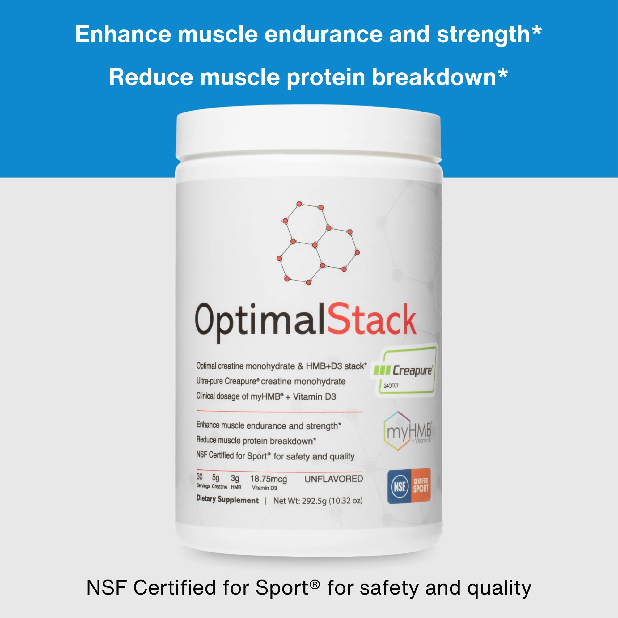 OptimalStack Creatine Monohydrate, HMB, & Vitamin D3 Stack | with Creapure Creatine, Clinical Dosage of myHMB, and Vitamin D3 | NSF for Sport Certified | Unflavored, 30 Servings OptimalAmino buy supplements canada